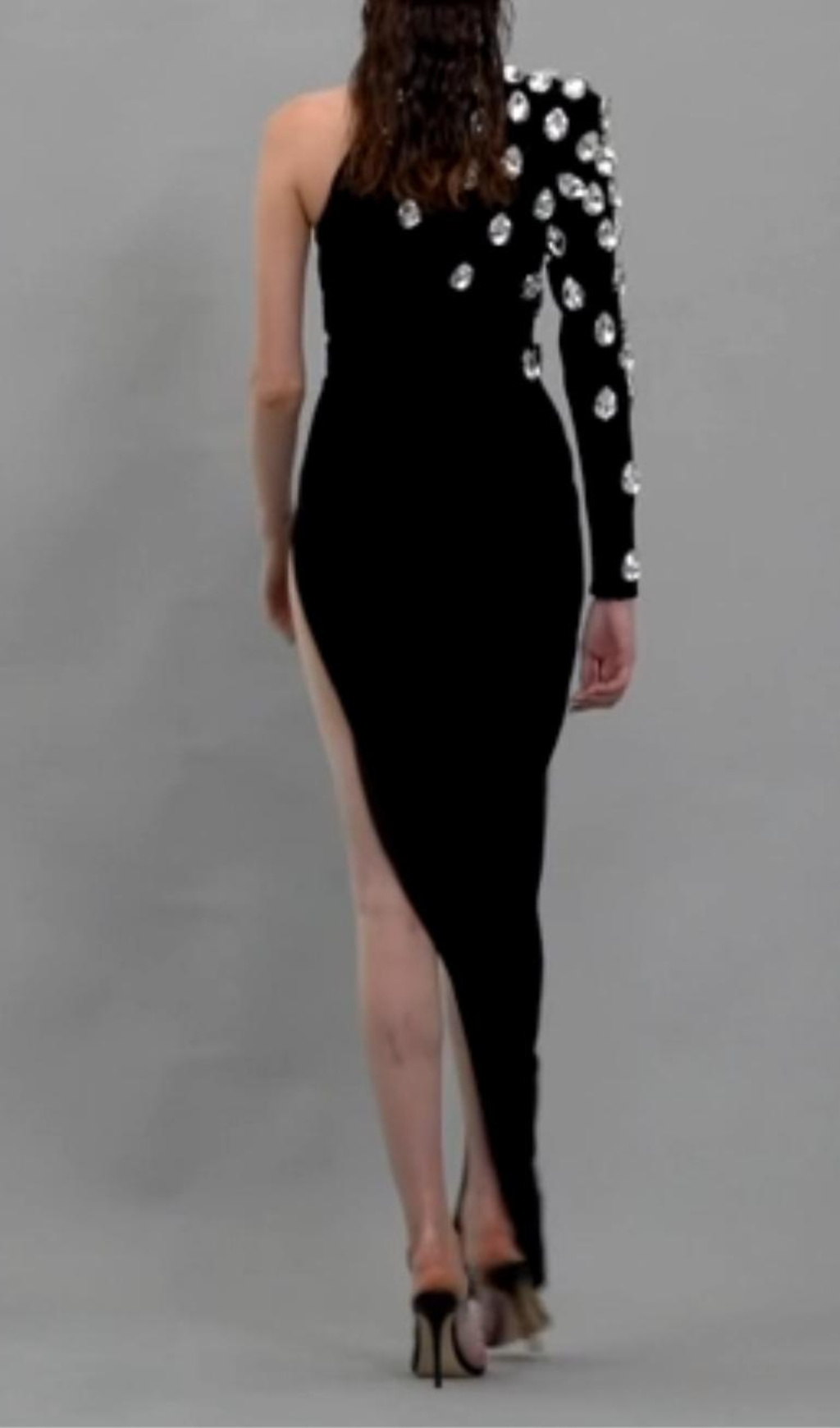 Fashionslee Women Aubree Asymmetrical Black Crêpe Dress