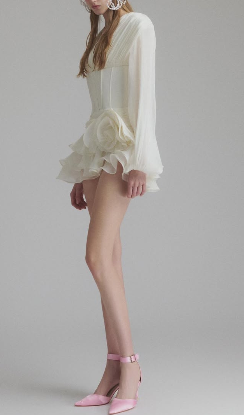 Fashionslee Women Darion White Corset Flower Long Sleeve Mini Dress