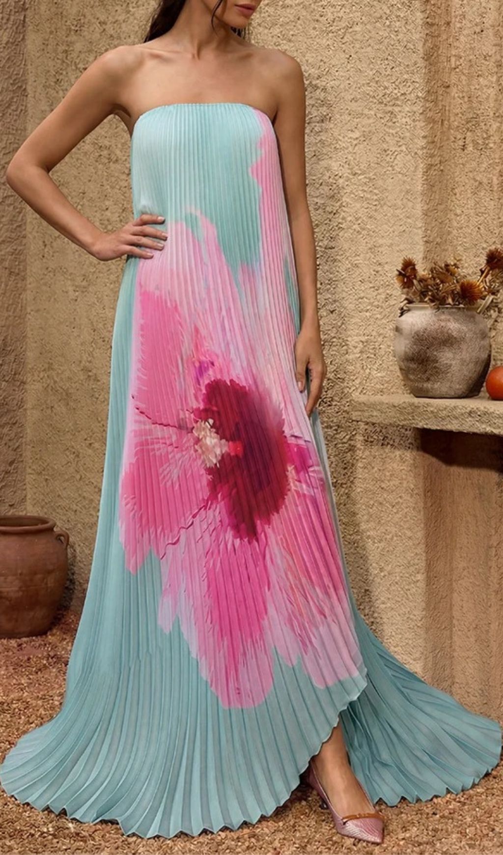 e3c6ee43139ff71d33ea6066d4da2b71.jpg Fashionslee Women Yexila Strapless Floral Pleated Maxi Dress