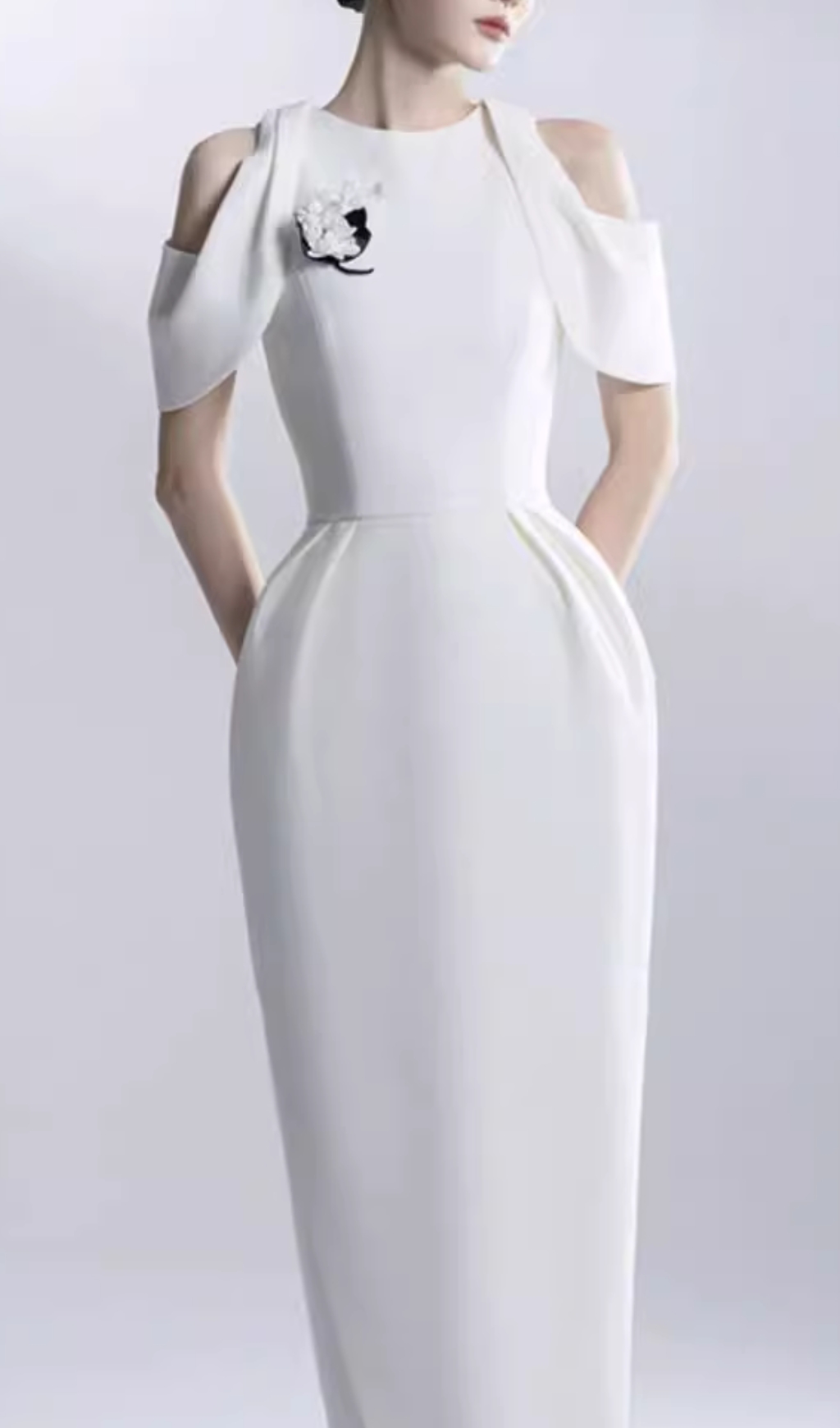Fashionslee Women Chaeli White Embellished Midi Dress