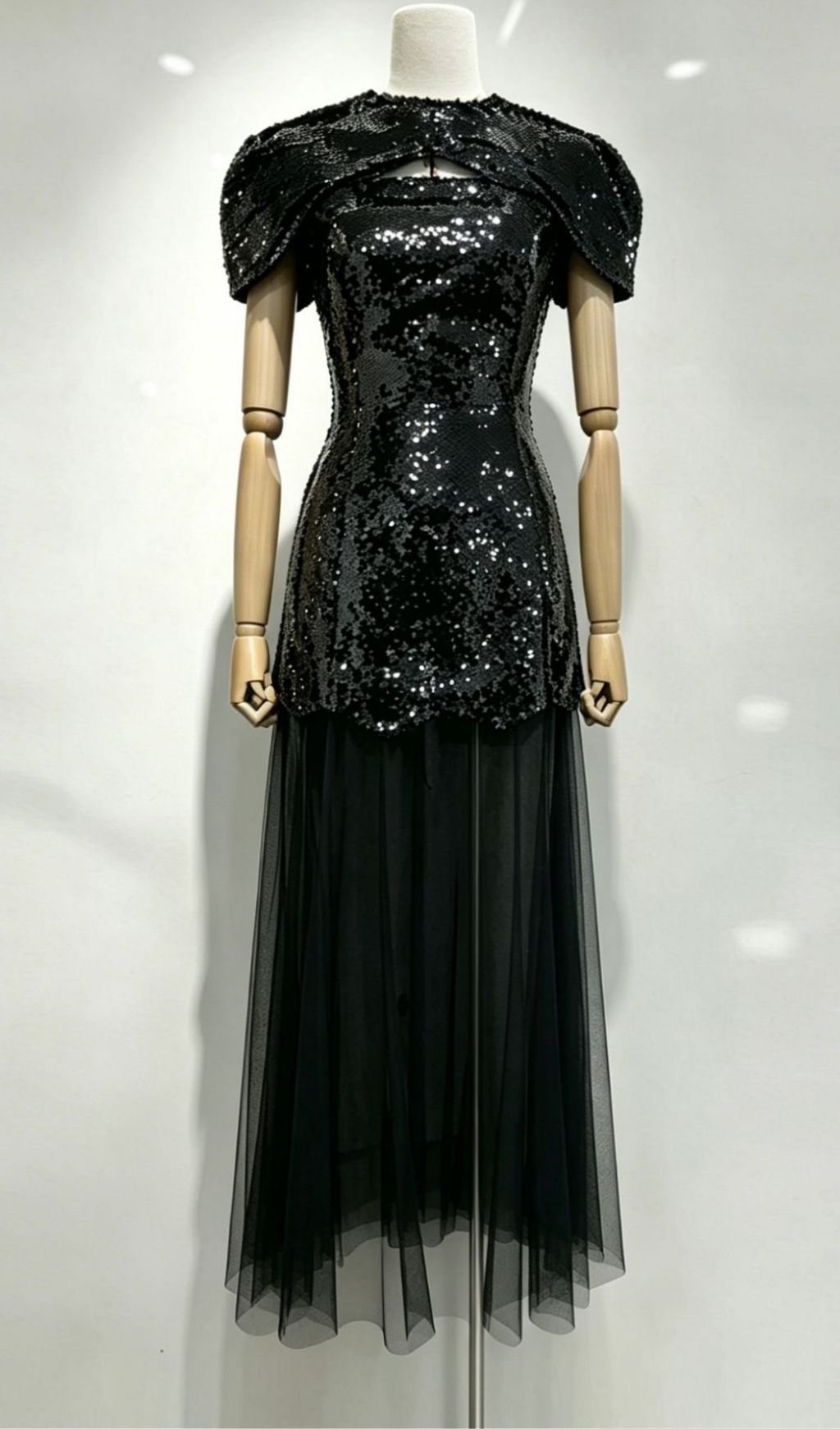 Fashionslee Women Kota Black Sequin Mesh Maxi Dress
