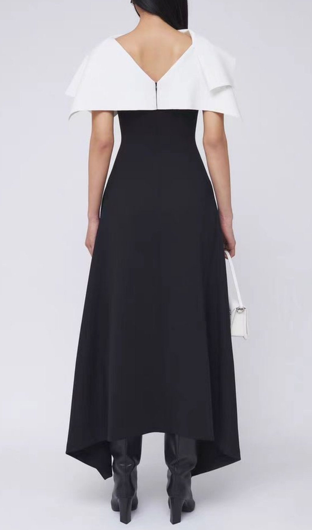 Fashionslee Women Black Jewel Neck Split Front Sleeveless Backless Midi Dress