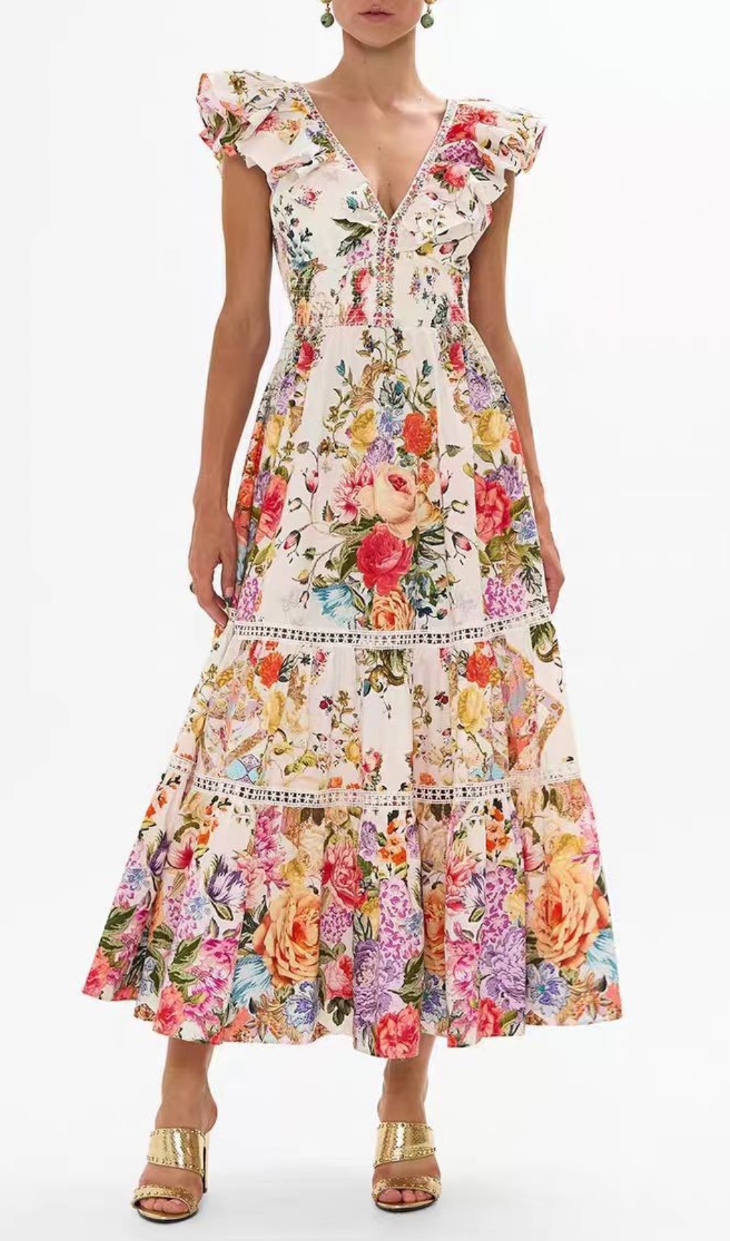 e4587014f4176e94099000104382f3fd.jpg Fashionslee Women Efrem V-Neck Printed Midi Dress