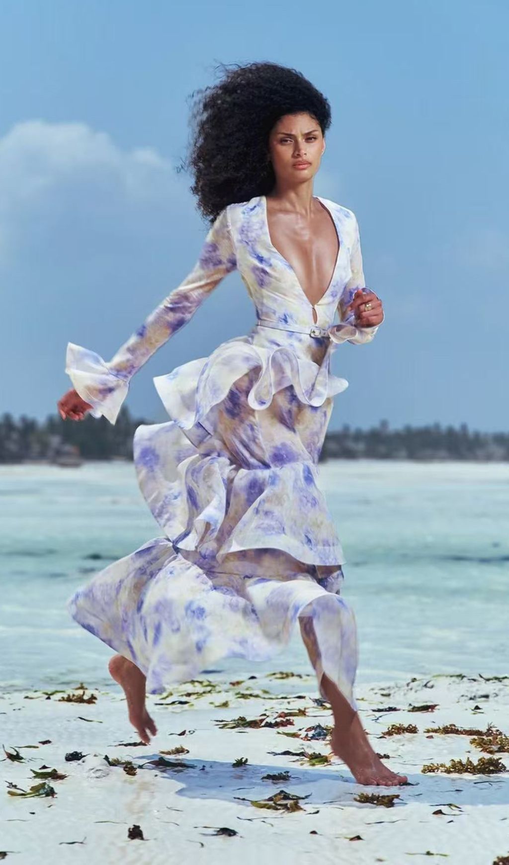 Fashionslee Women Enfys Blue Long Sleeve Printed Maxi Dress