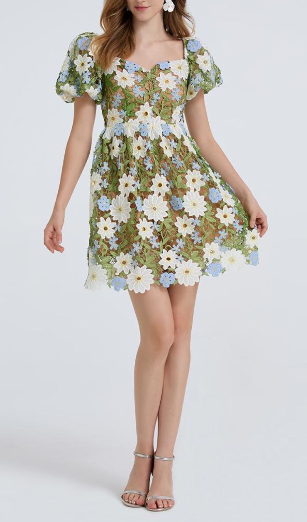 e492e889943aab3ab4de20e25df46ef1.jpg Fashionslee Women Fiducia Green Flower Embroidery Puff Sleeve Mini Dress