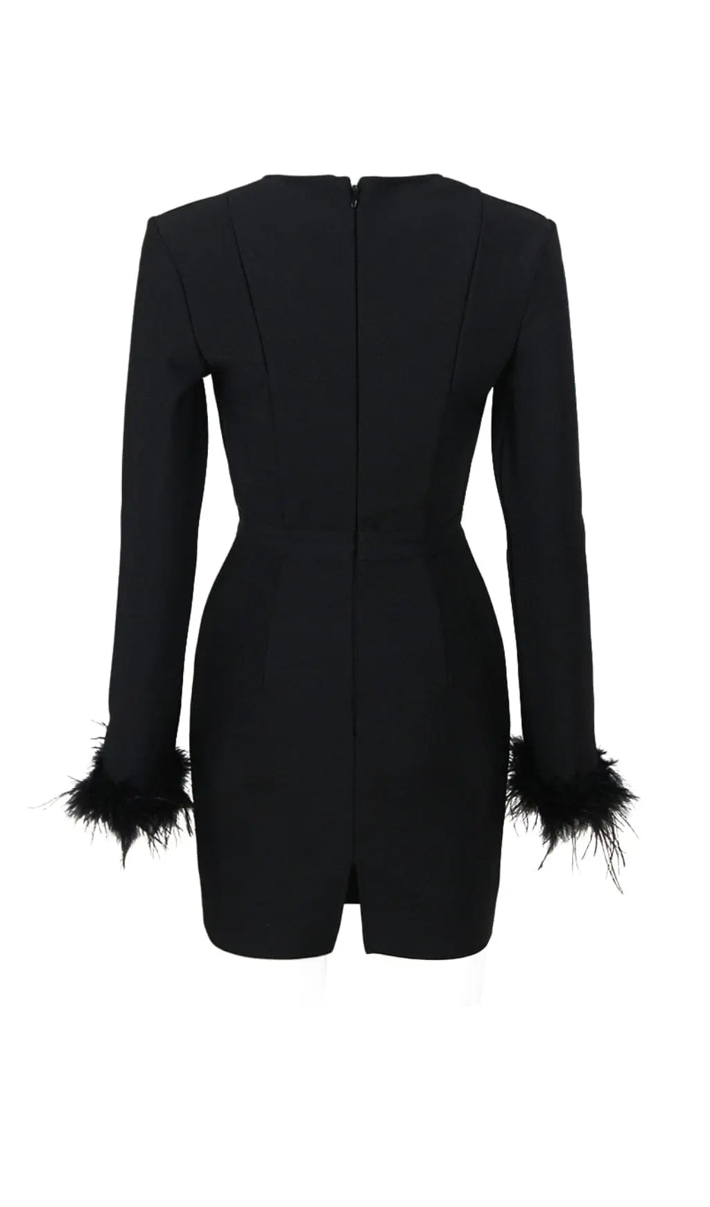 Fashionslee Women Stretch Long Sleeves Feather Mini Dress In Black