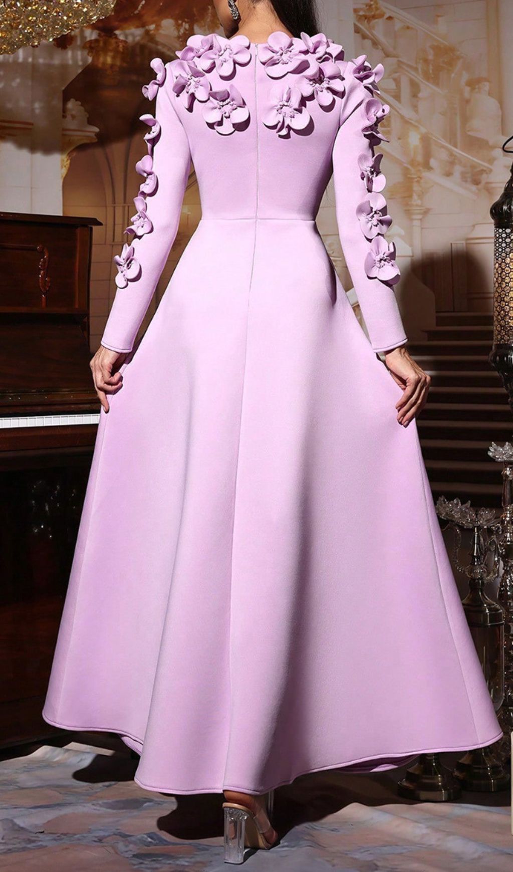 Fashionslee Women Hadia Purple Flower Long Sleeve Maxi Dress