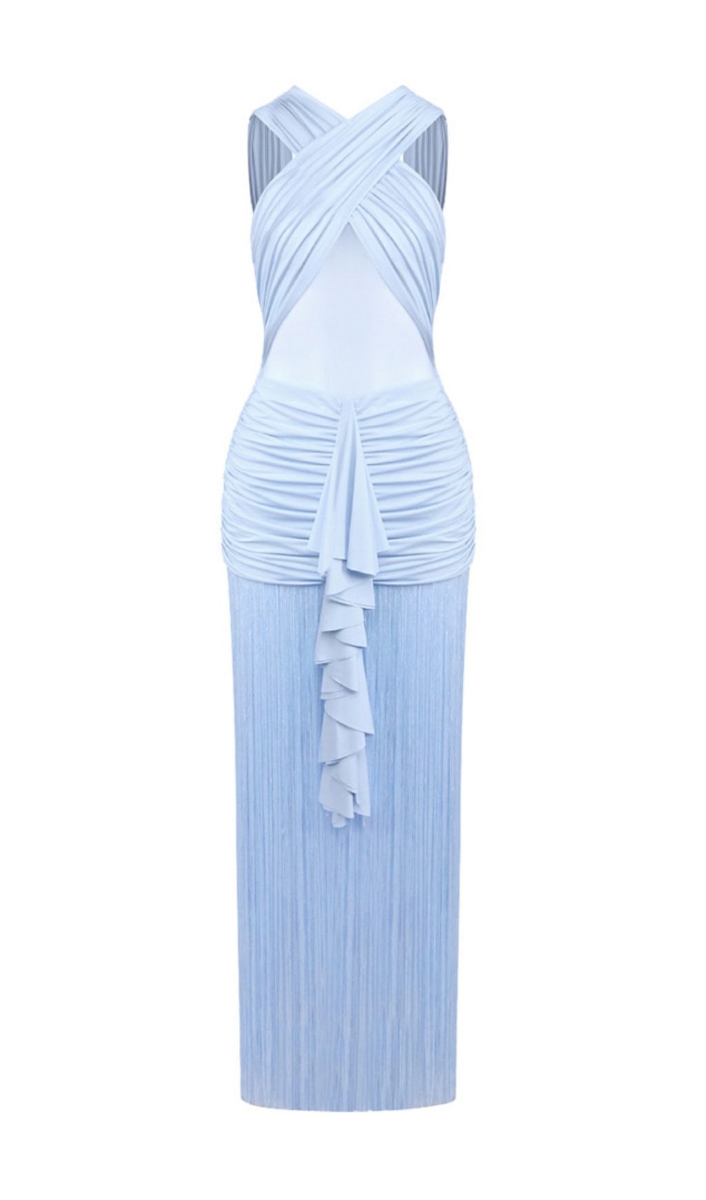 e4dbf5451aeca2cea885b8776464fcd0.jpg Fashionslee Women Hiromi Blue Mesh Ruched Tassel Maxi Dress