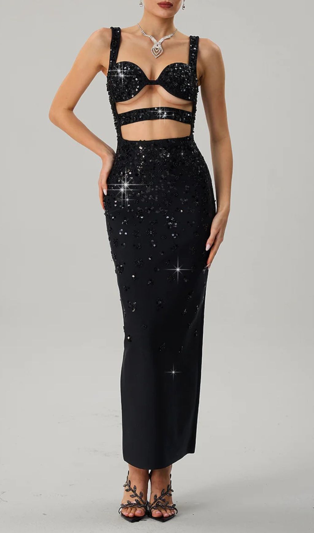 Fashionslee Women Jetmixor Cutout Sequin Bandage Maxi Dress