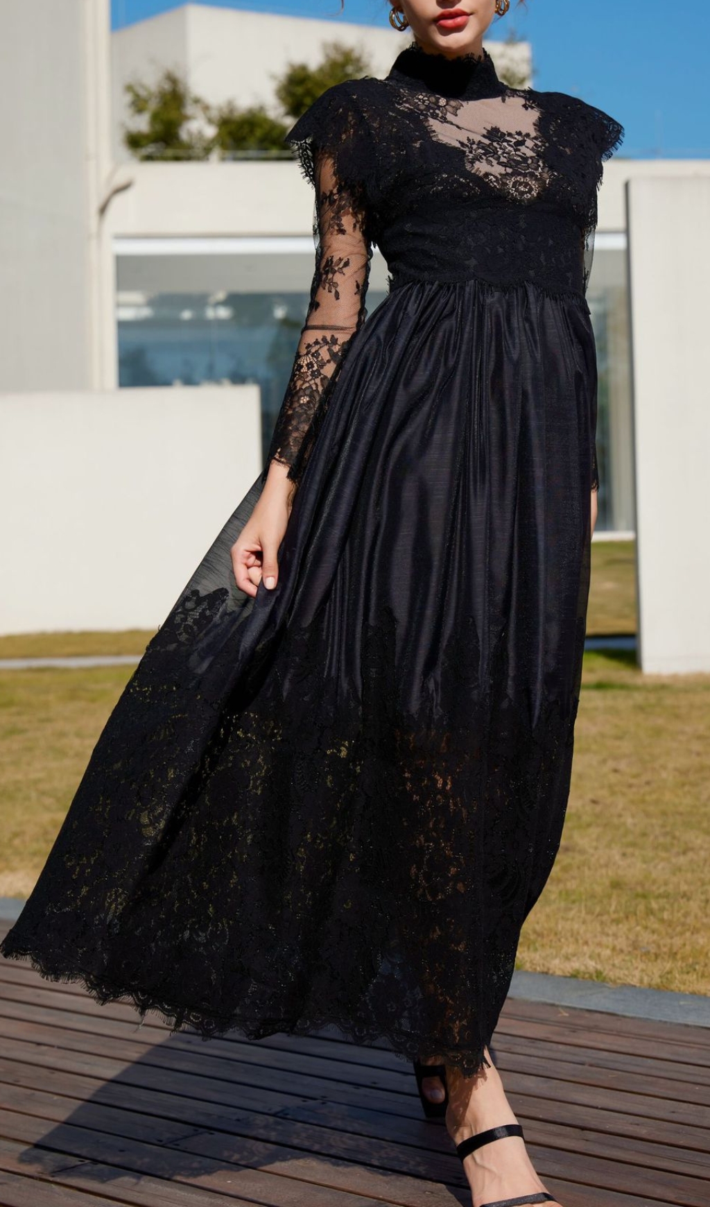 e4ebeae90a218c4fa9300275ccdb946b.jpg Fashionslee Women Bavo Black Lace Long Sleeve Maxi Dress