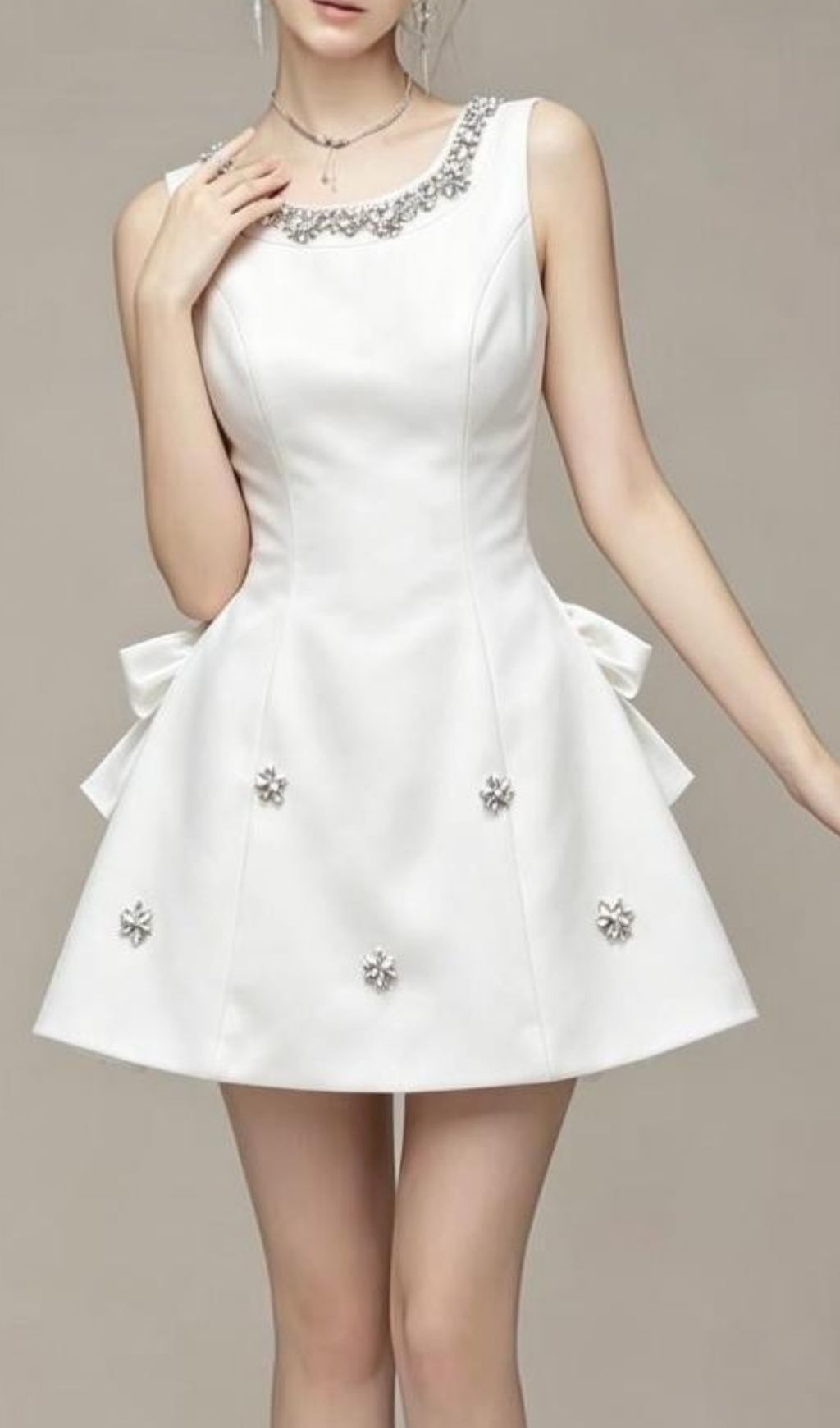 e5028f527cb5c5f9a58bfe3f92322633.jpg Fashionslee Women Kiersten White Diamante Bow Mini Dress