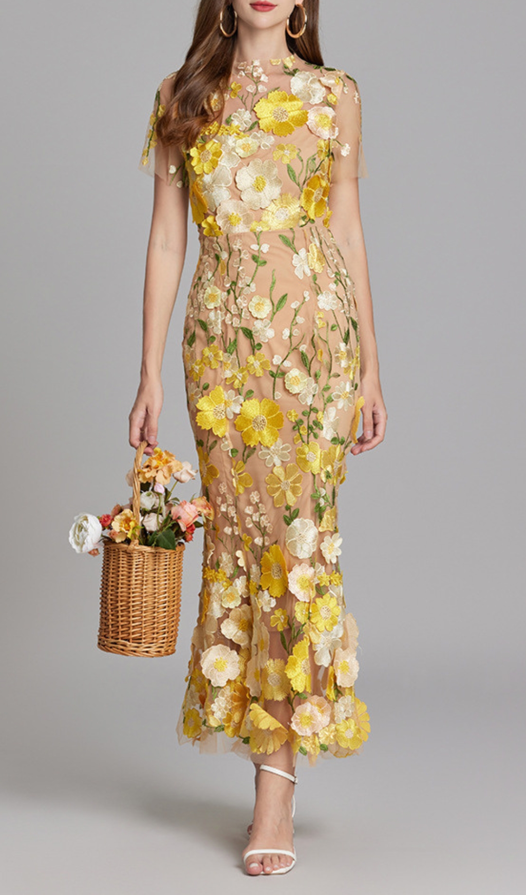e50872a5b827489a9d6f389b2b10b82c.jpg Fashionslee Women Carol Yellow Floral Embroidery Mesh Fishtail Midi Dress