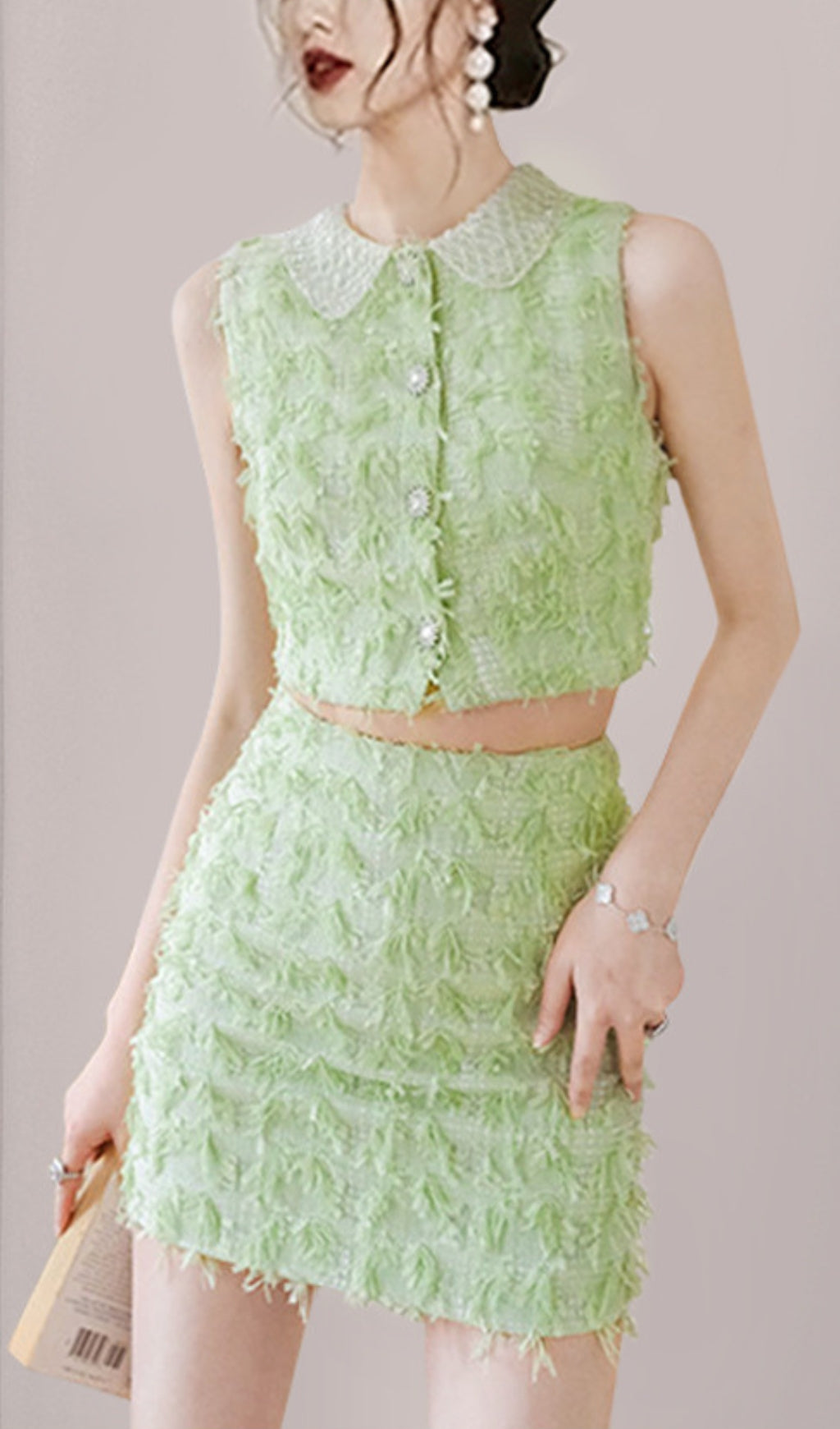 Fashionslee Women Anwen Raw Edge Crop Top And Skirt Set