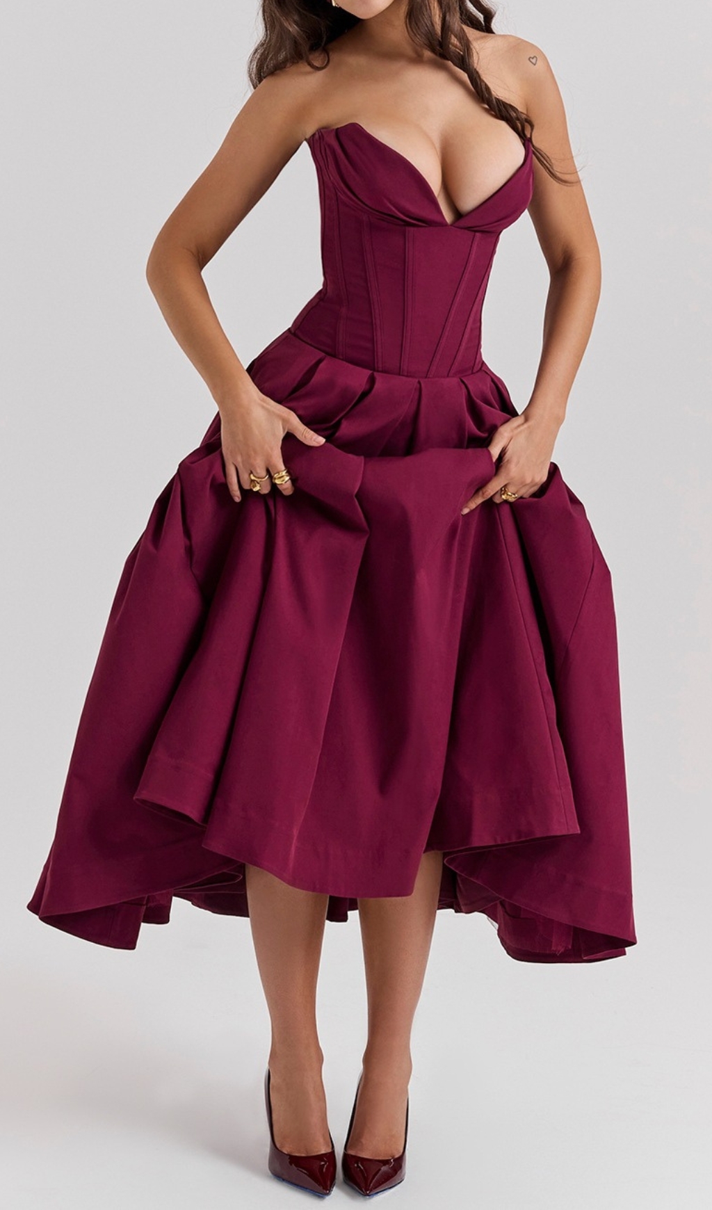 e523b30e0e283e258bcb7e3448debd3f.jpg Fashionslee Women Devani Wine Strapless Corset Midi Dress