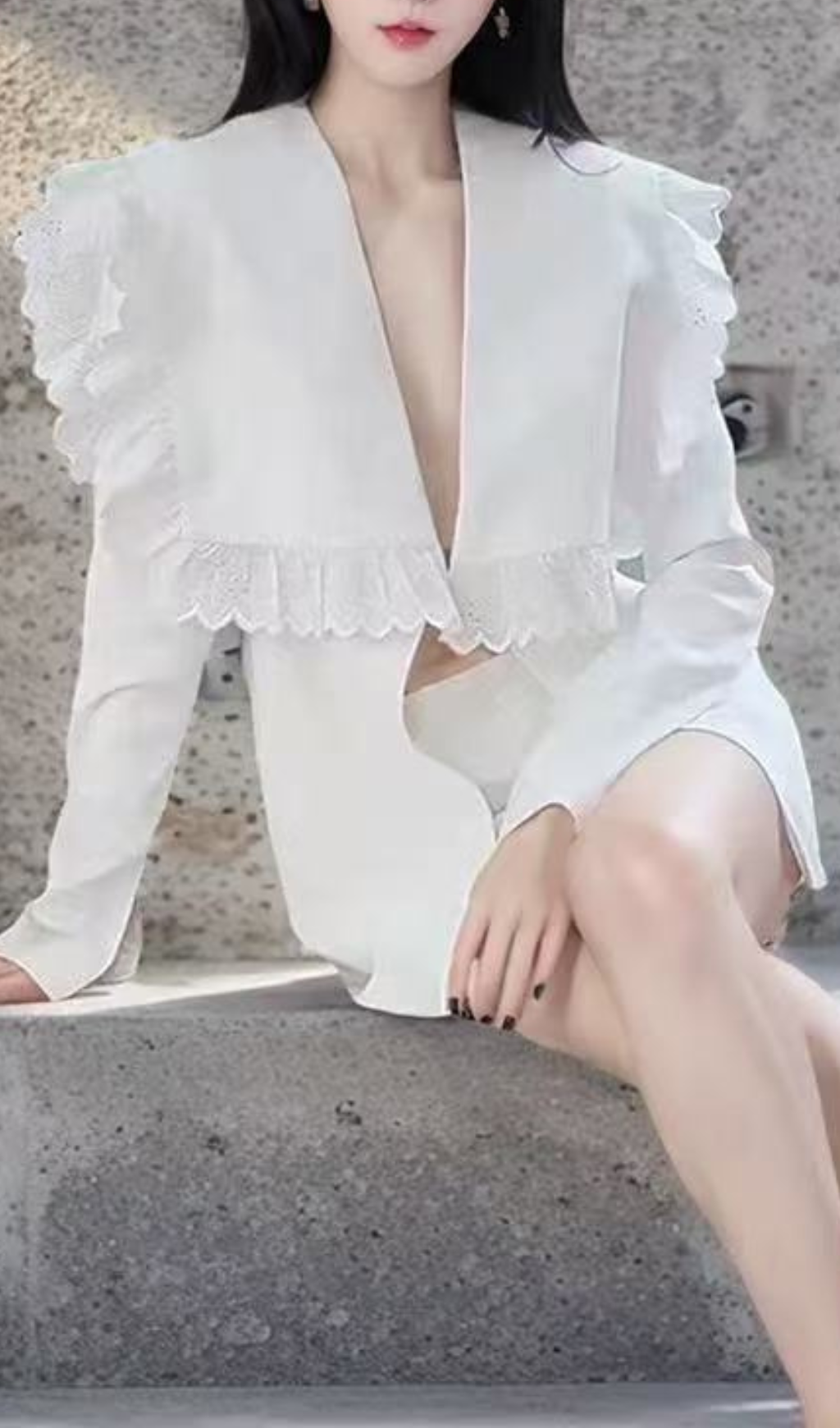 Fashionslee Women Galilea White Long Sleeve Blazer Set