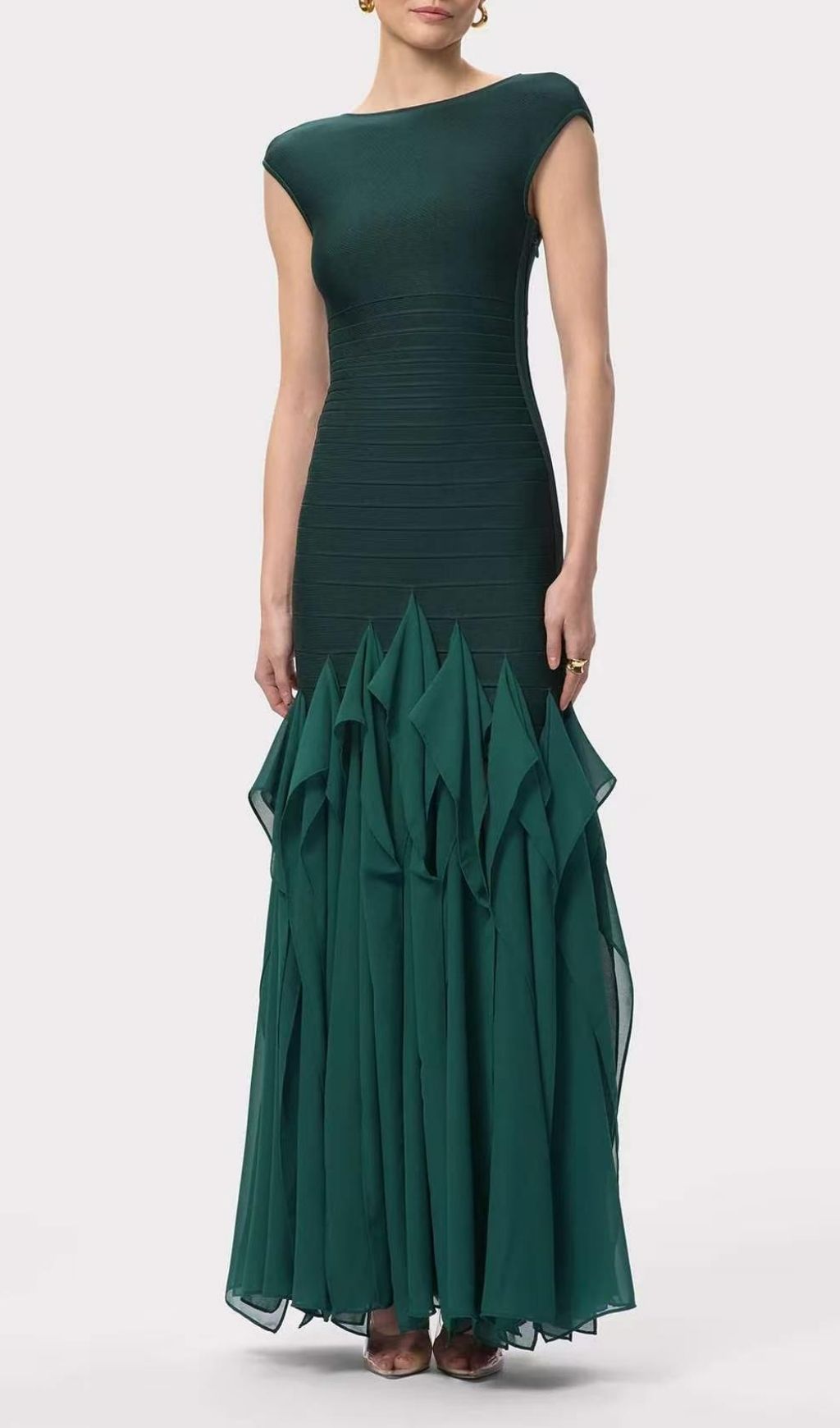 Fashionslee Women Keltie Green Ruffle Bandage Maxi Dress