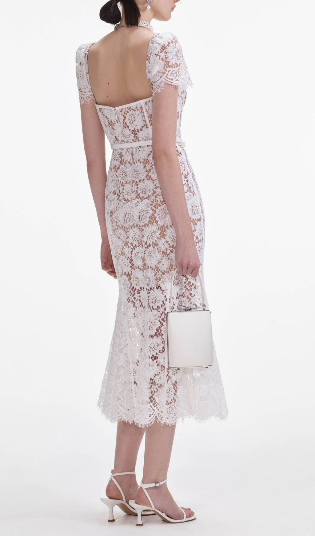 Fashionslee Women White Fine Lace Midi Dress