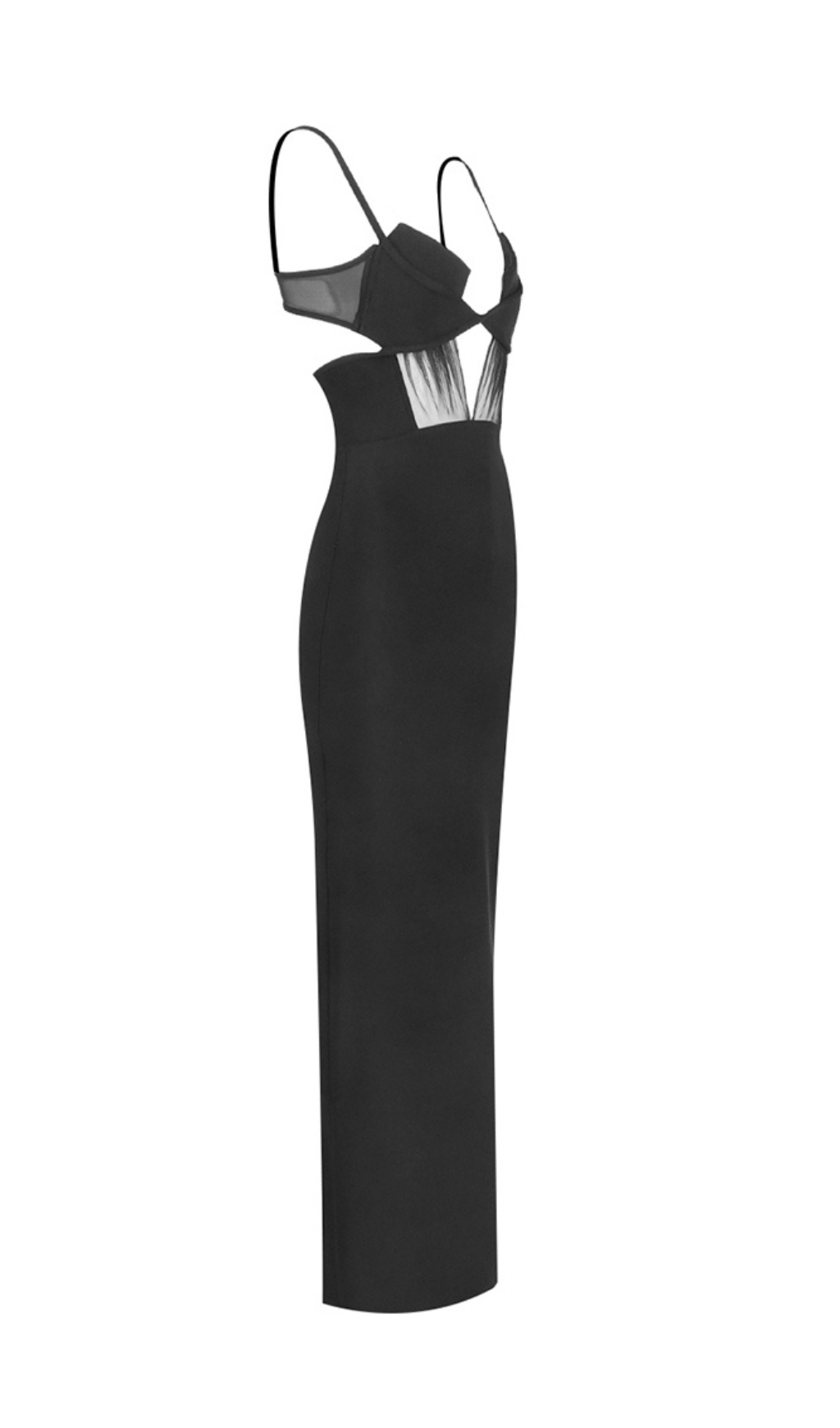 Fashionslee Women Black Mesh Insert Bandage Maxi Dress