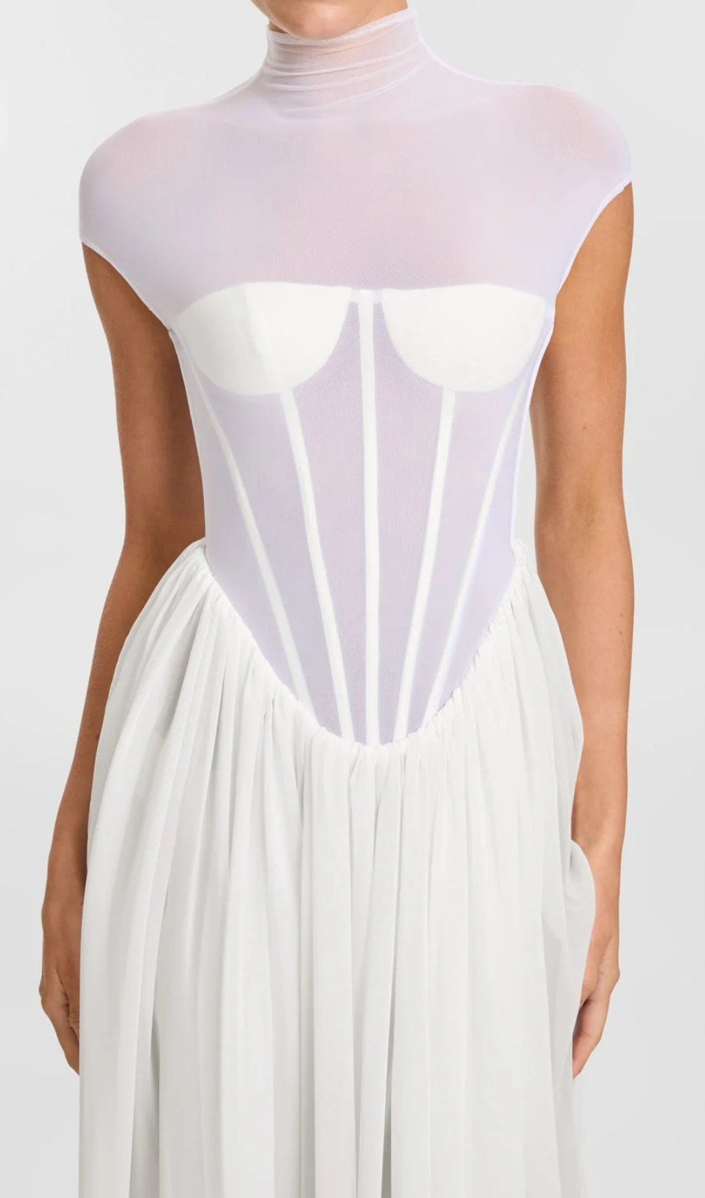 Fashionslee Women Gabija White Corset Mesh Maxi Dress