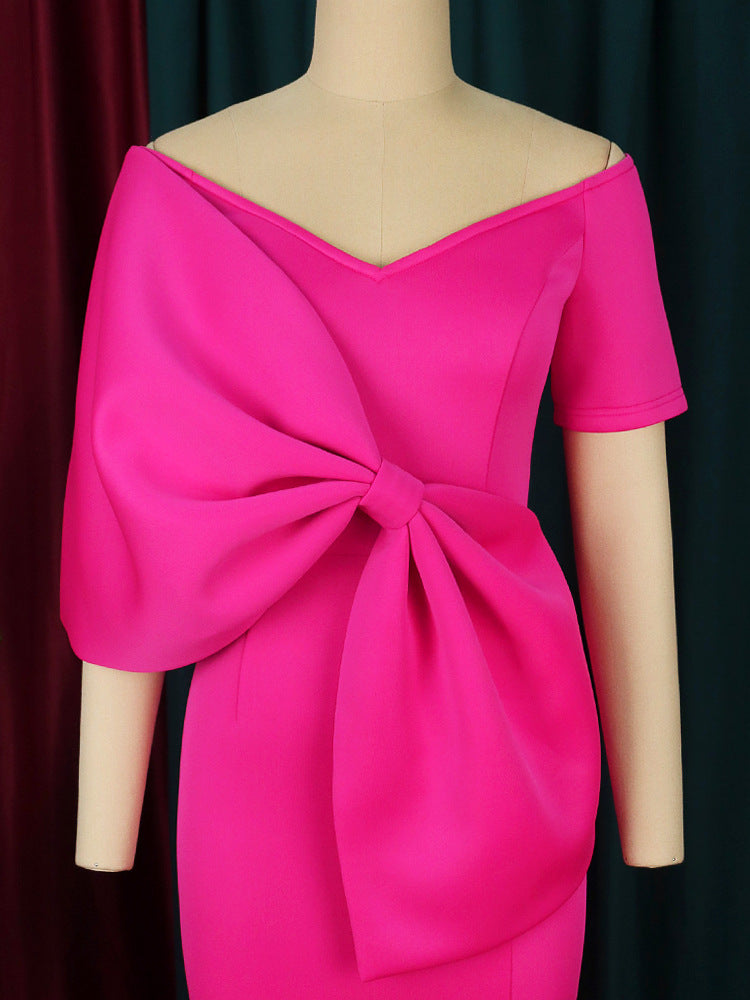 Fashionslee Women Ambrosine Pink Bow-Knot Midi Dress