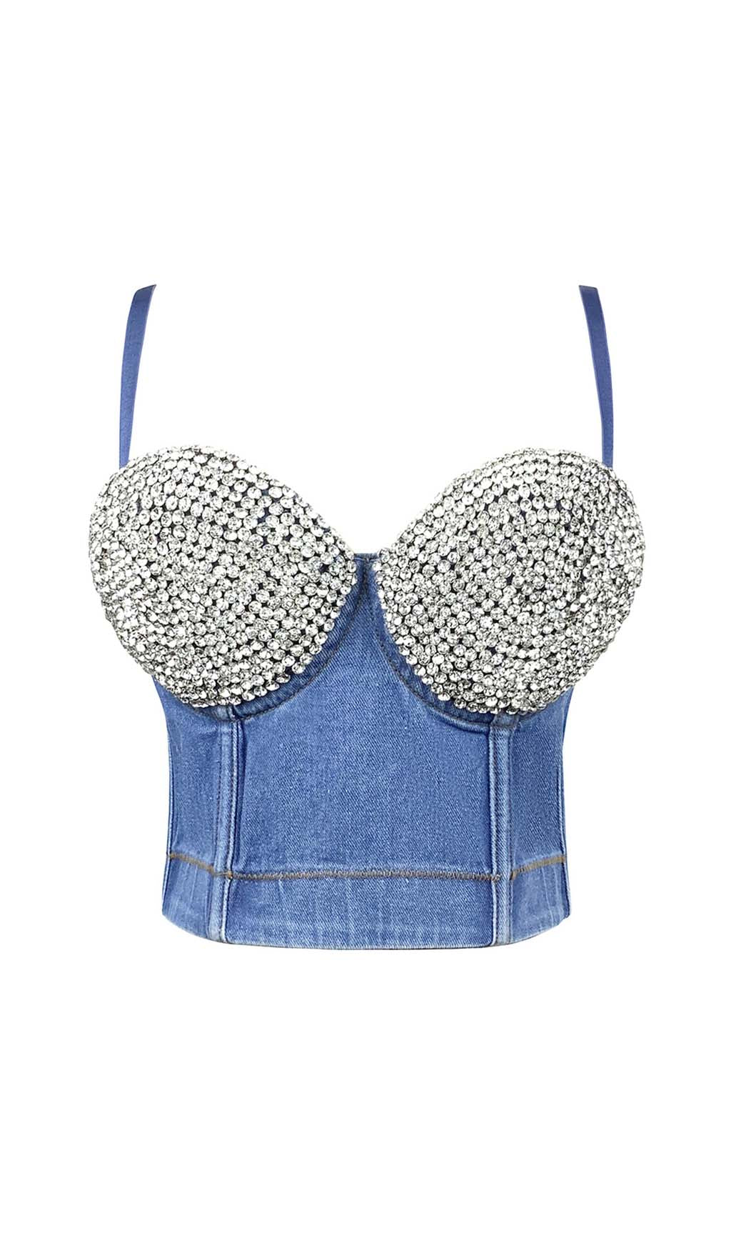 Fashionslee Women Bustier Denim Top In Blue