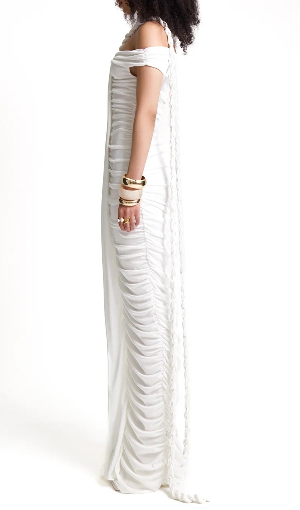 e581160331c2a63ea9da5a8782ea77a0.jpg Fashionslee Women Buddug White Bardot Ruched Maxi Dress