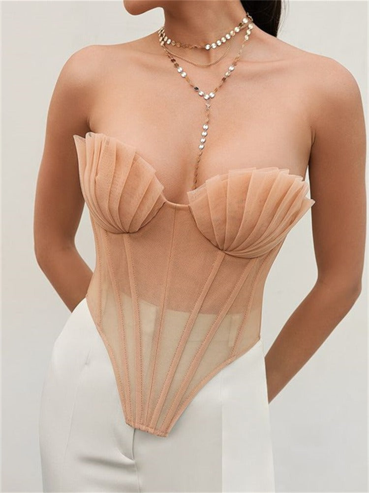 e5862ac351980e7e78f26ff11ab70b93.jpeg Fashionslee Women Shell Mesh Lace Up Corset Top In Beige