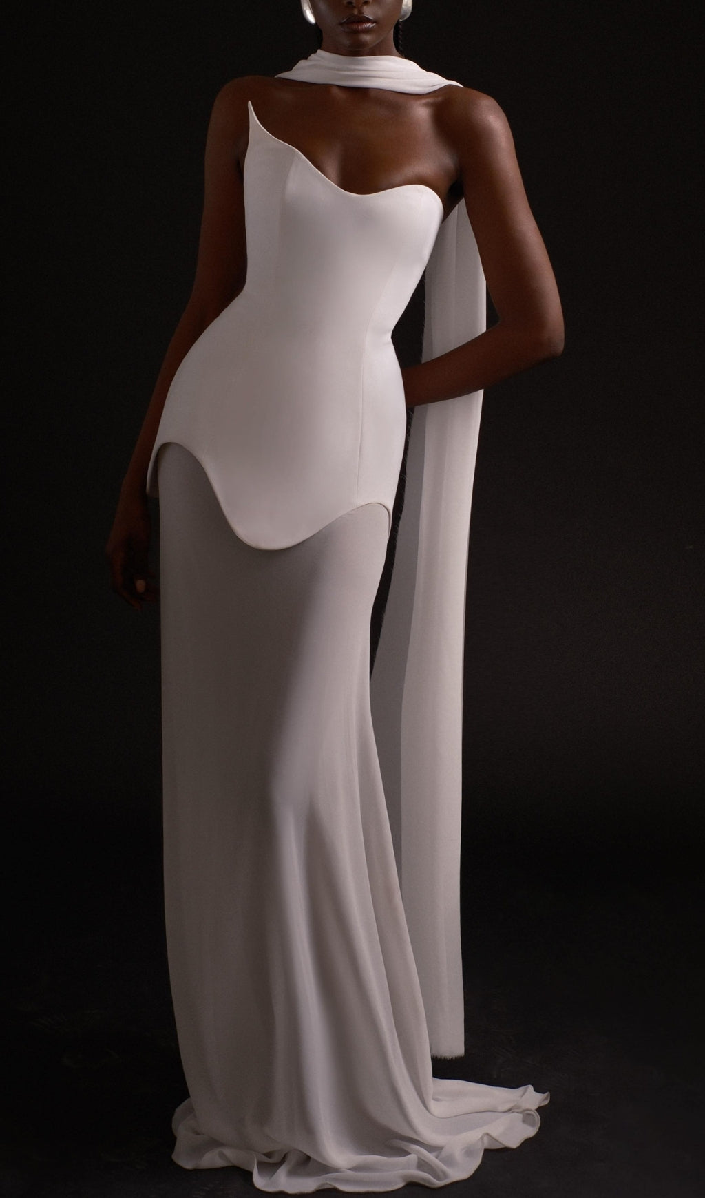 Fashionslee Women Benno White Strapless Mesh Maxi Dress