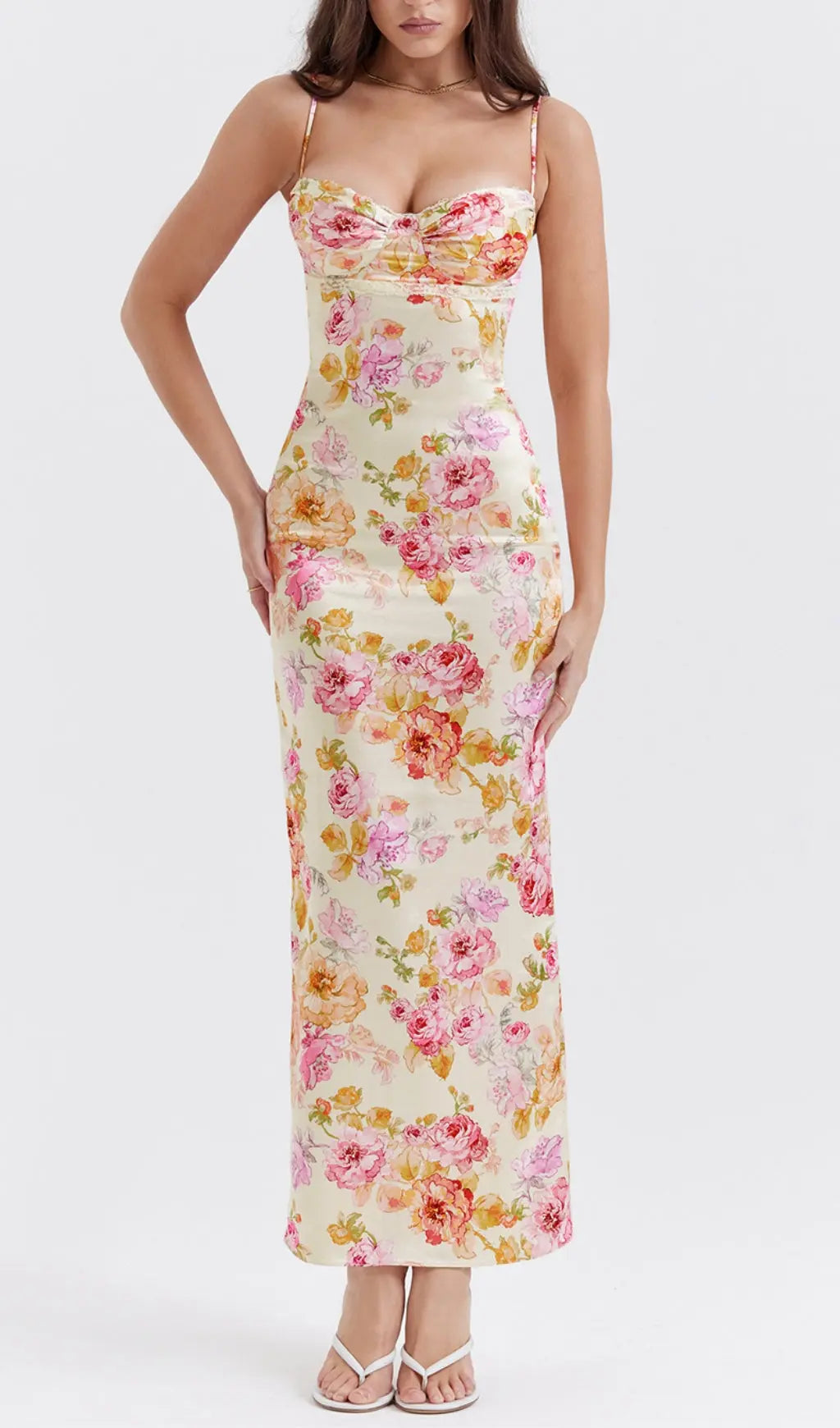 Fashionslee Women Ivory Floral Maxi Dress