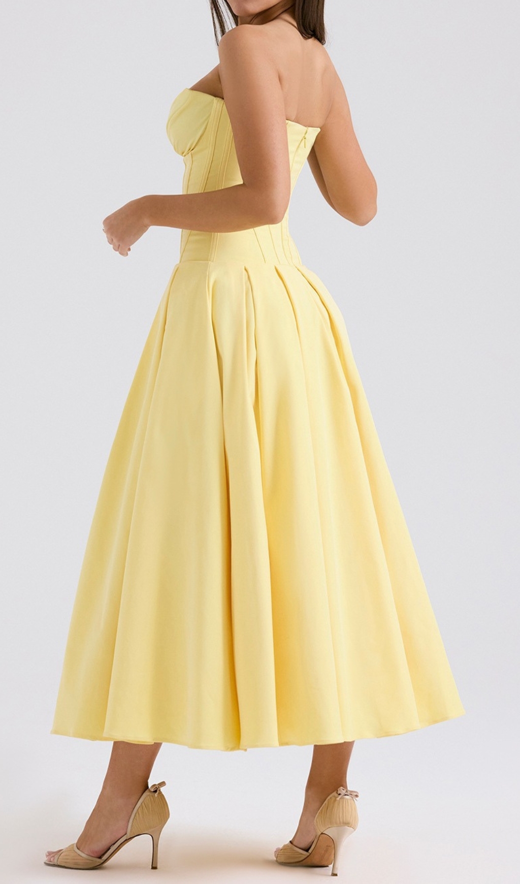 e5edfecd0b39eaf19ec77daab4db5406.jpg Fashionslee Women Devani Yellow Strapless Corset Midi Dress
