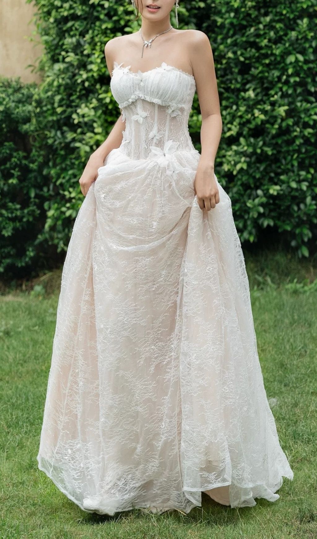 Fashionslee Women Keilani White Strapless Lace Maxi Dress