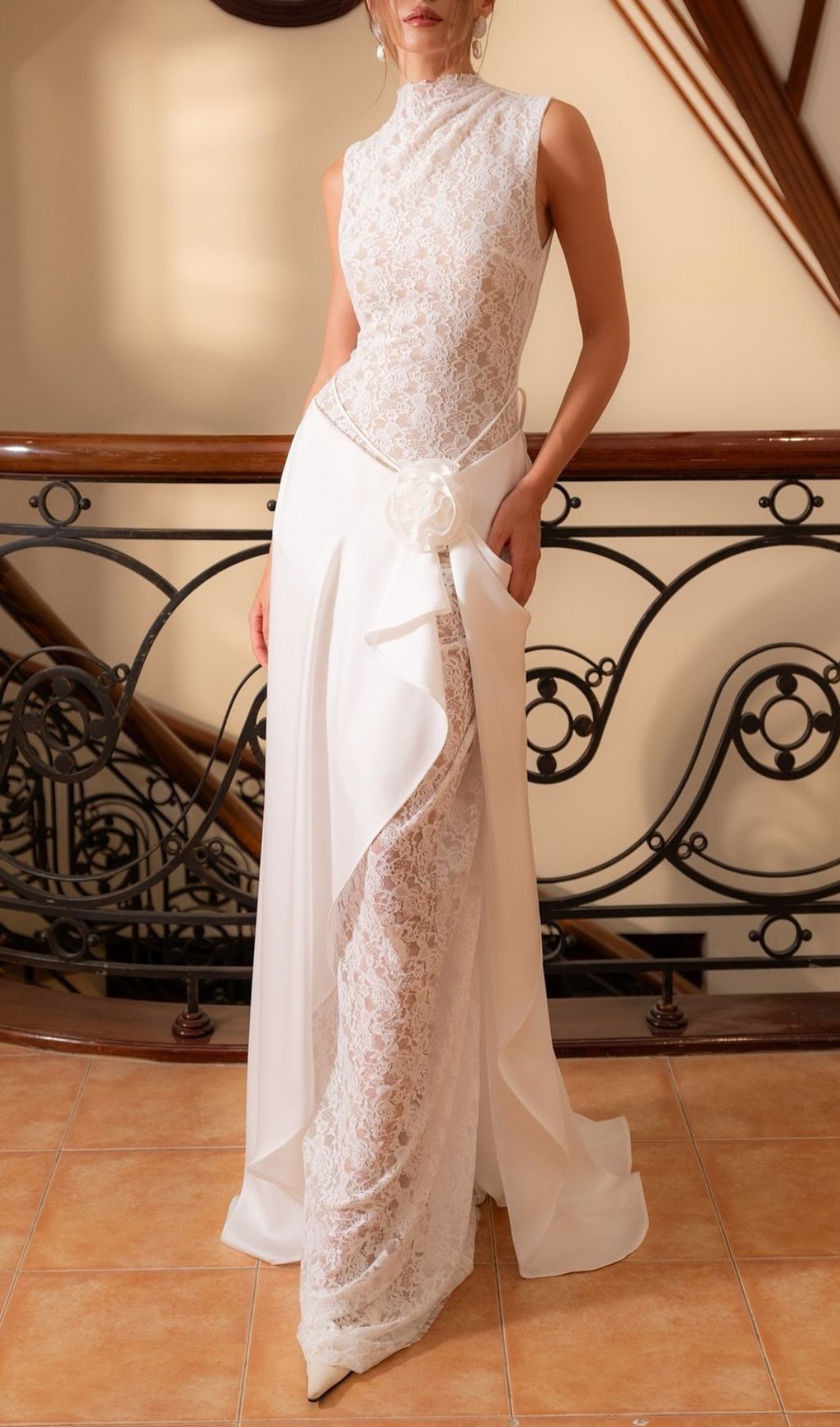 Fashionslee Women Jazmín White Lace Flower Maxi Dress