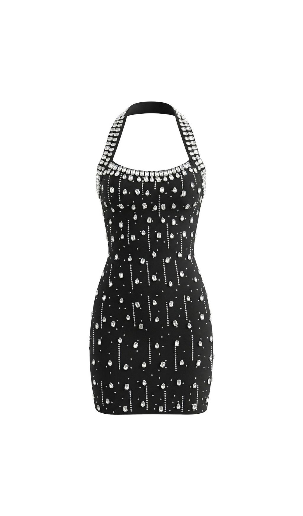 Fashionslee Women Keziah Halter Rhinestone Bandage Mini Dress