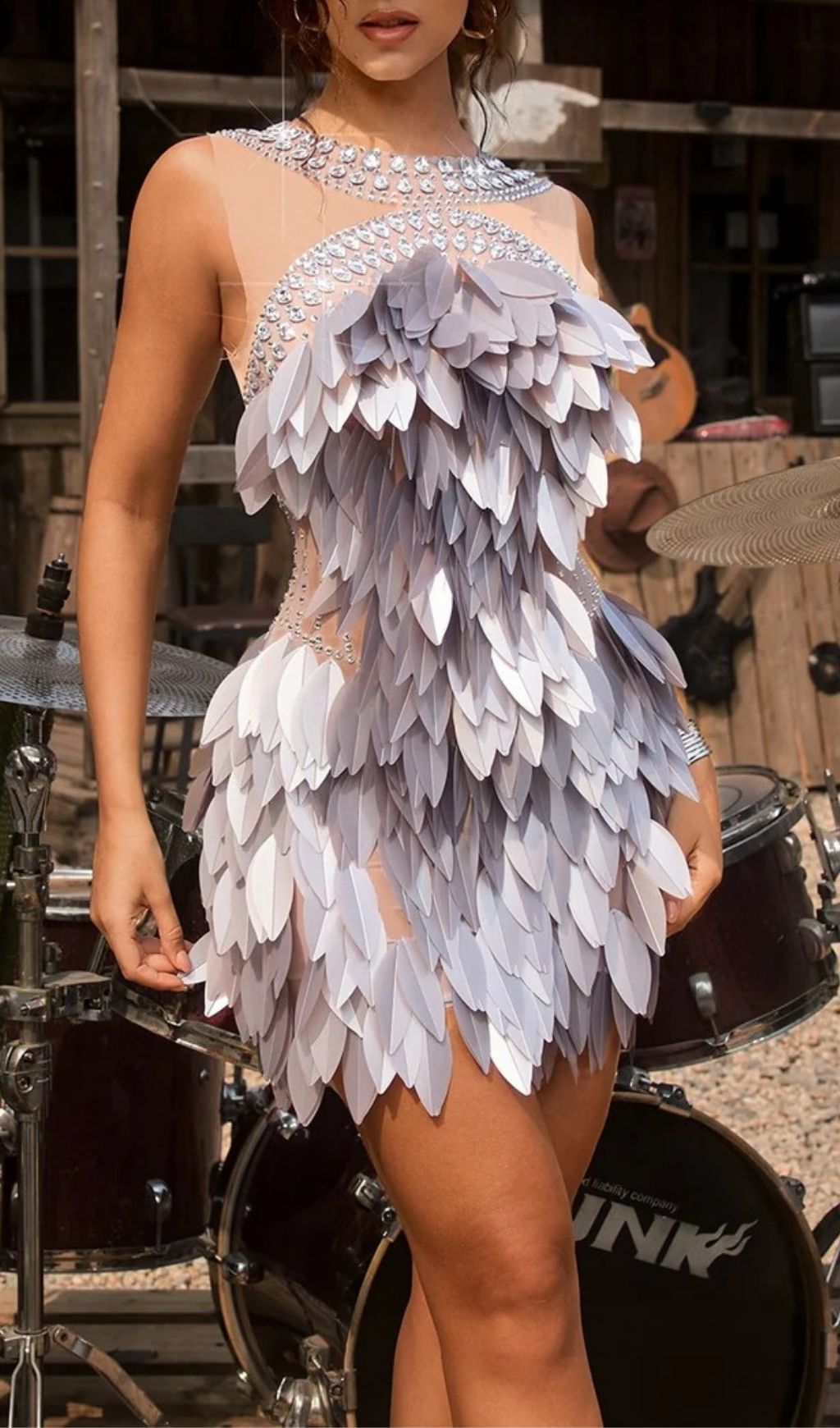 Fashionslee Women Quistel Sleeveless Crystal Leaf Mini Dress