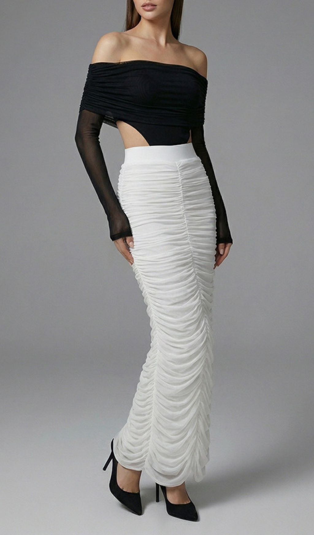 Fashionslee Women Joplin Long Sleeve Ruched Skirt Set