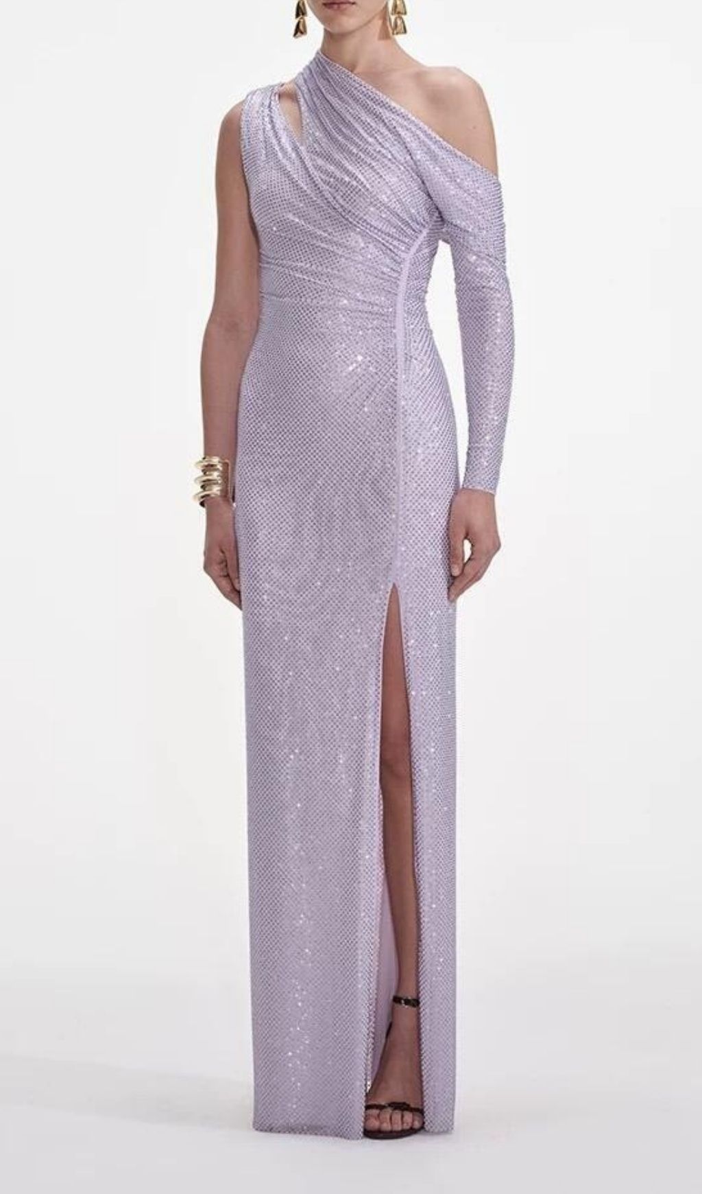 Fashionslee Women Kayla Purple Oblique Shoulder Crystal Maxi Dress