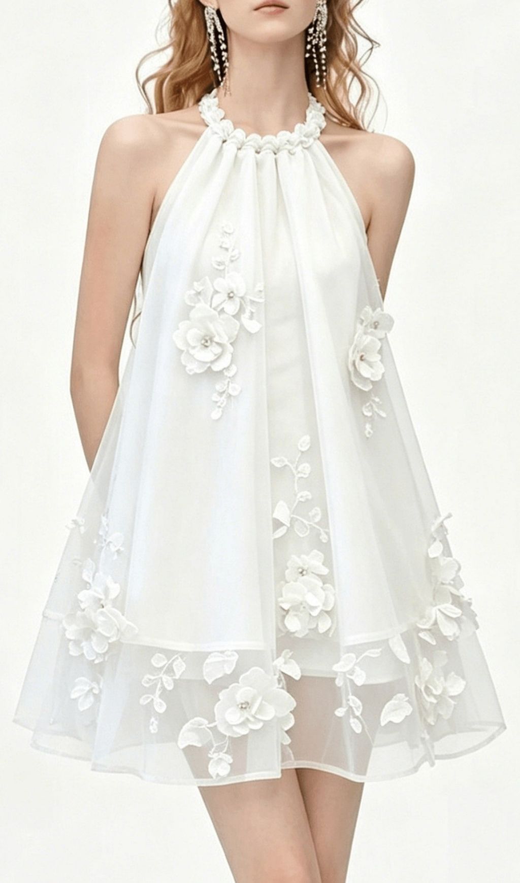 Fashionslee Women Kiku Halter 3D Flower Mini Dress