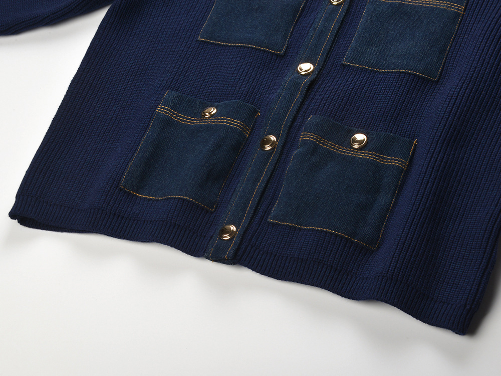 TRENDING DENIM KNIT CARDIGAN WITH VIRAL DETAIL - OWNCI