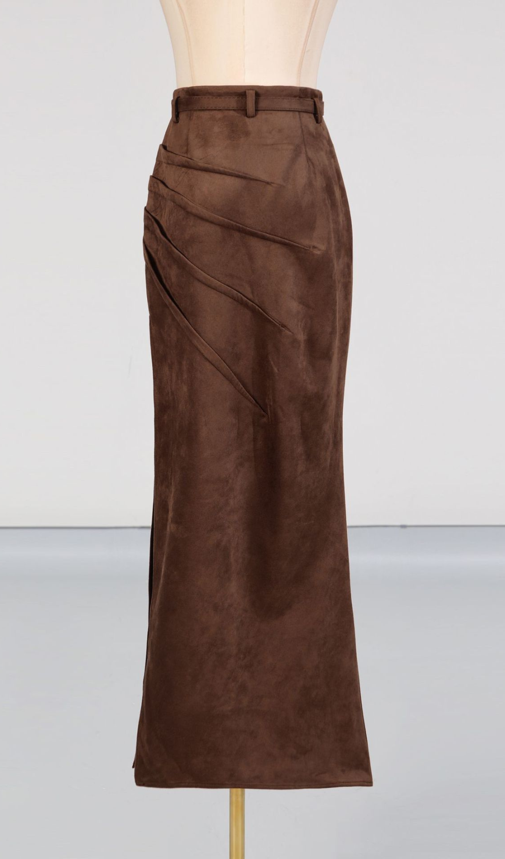 e6d6957068ec7b17e41db55dfd645bec.png Fashionslee Women Giovana Brown Ruched Slit Maxi Skirt