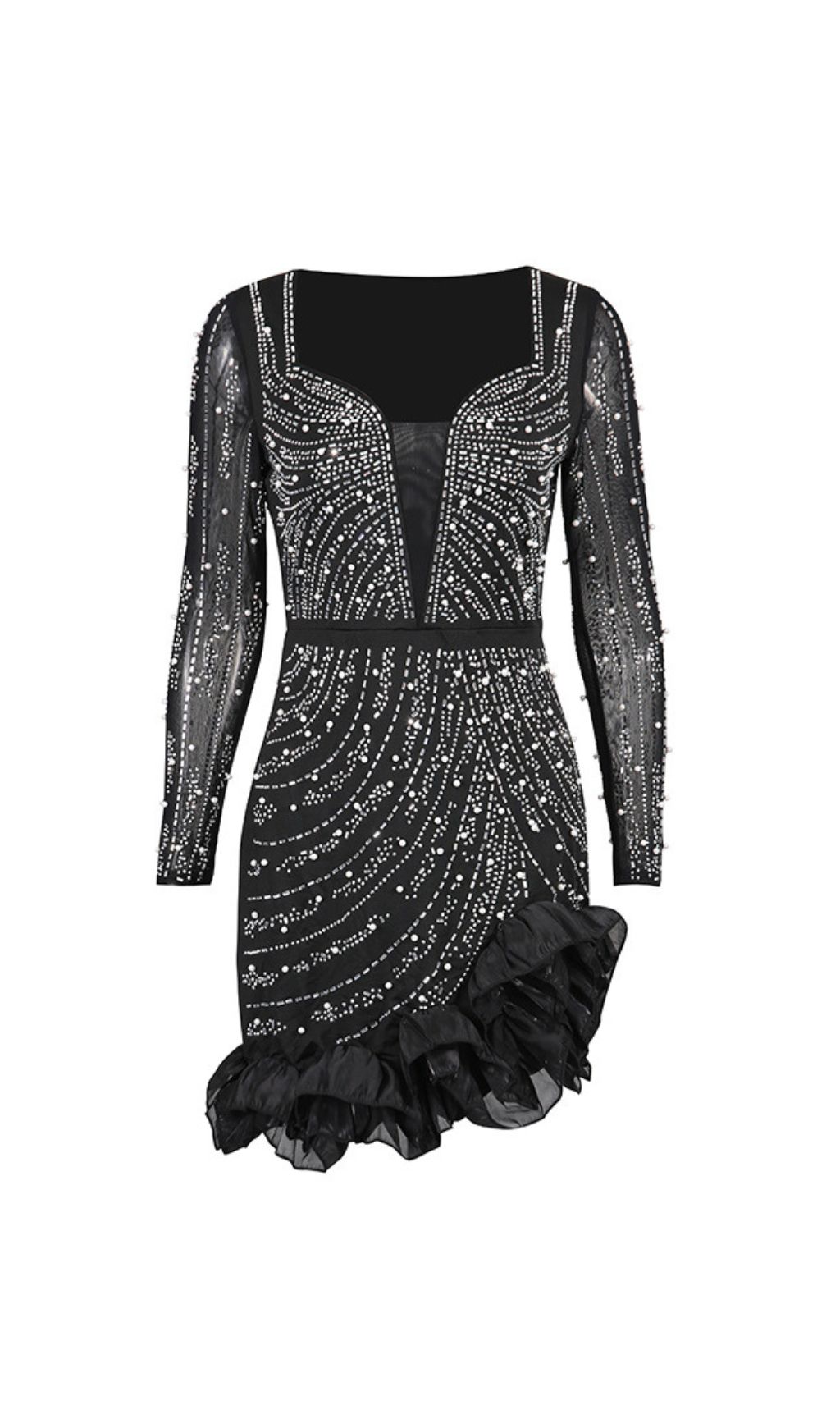 Fashionslee Women Hawkeye Black Crystal Beaded Mini Dress