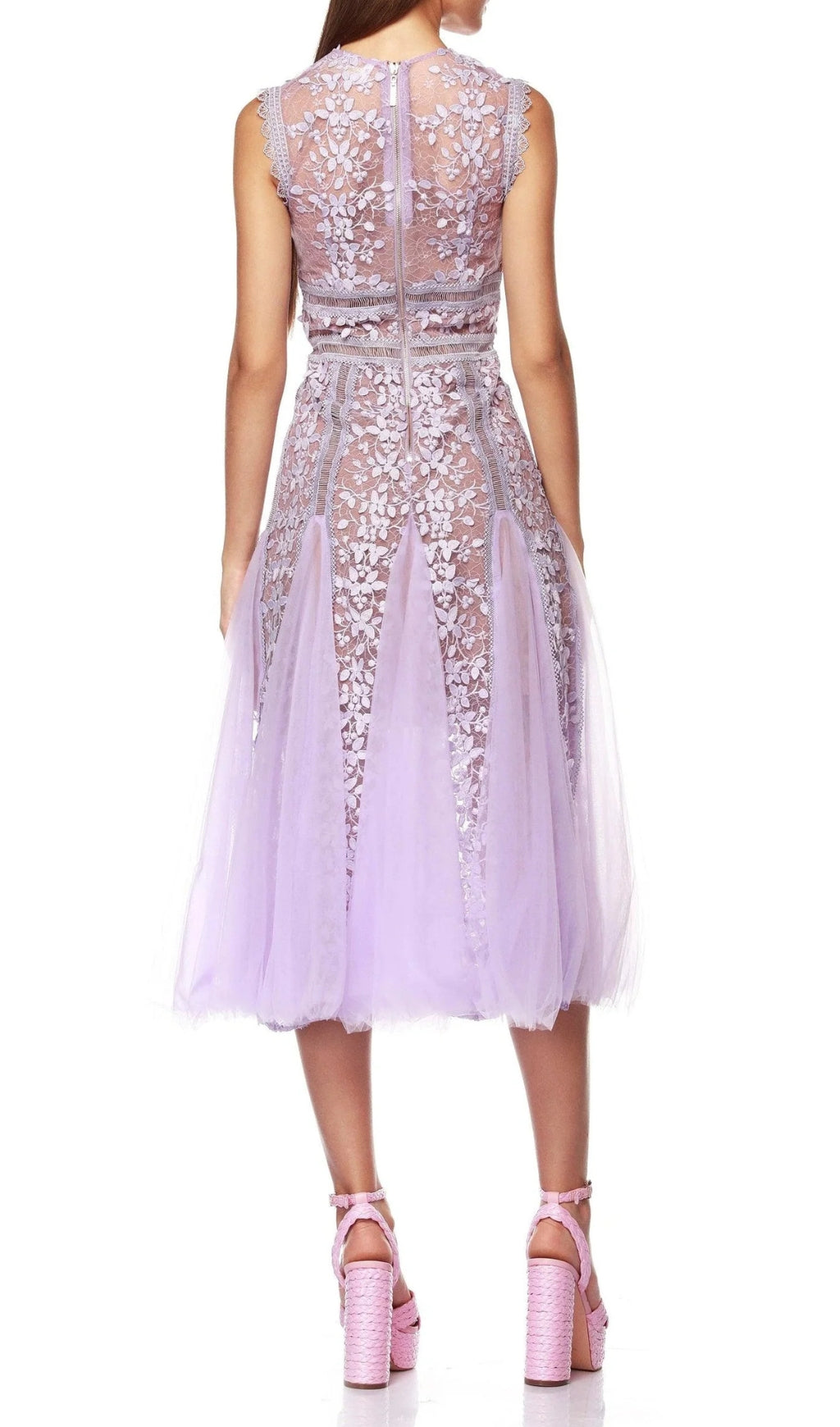 Fashionslee Women Audrianna Purple Embroidery Mesh Midi Dress