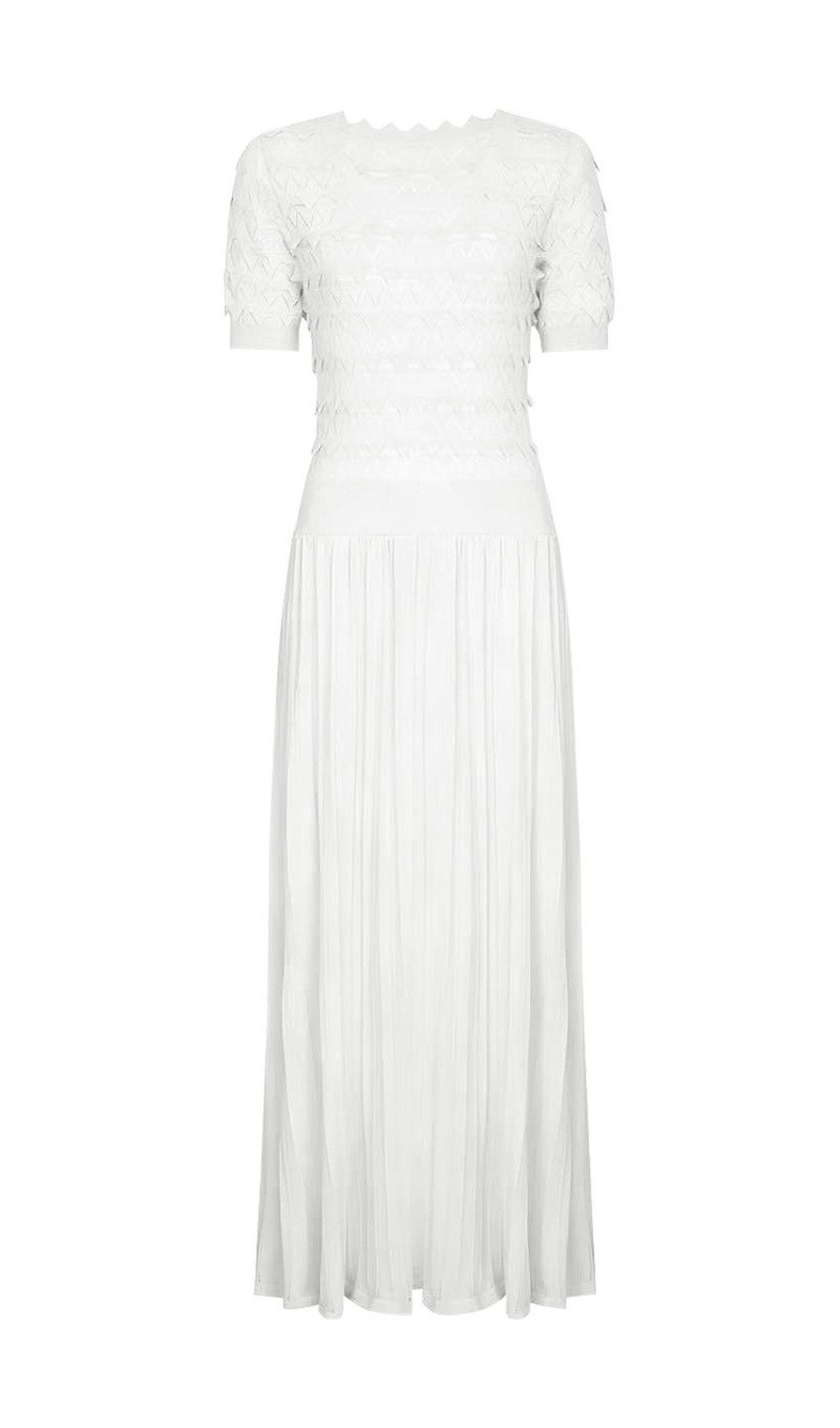 Fashionslee Women Kirima White Short Sleeve Knit Midi Dress