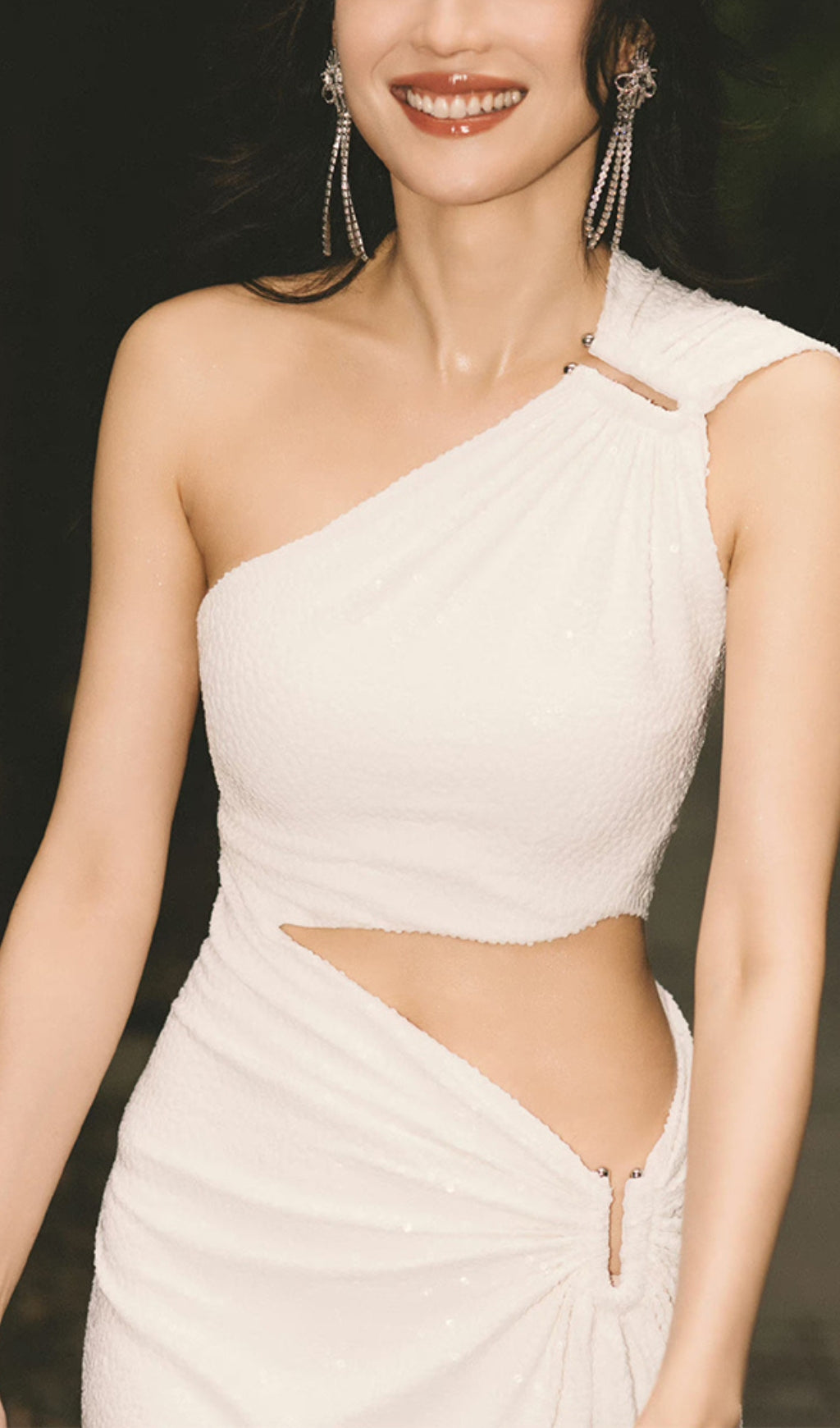 TRENDING ONE-SHOULDER HIGH LOW WHITE DRESS - OWNCI