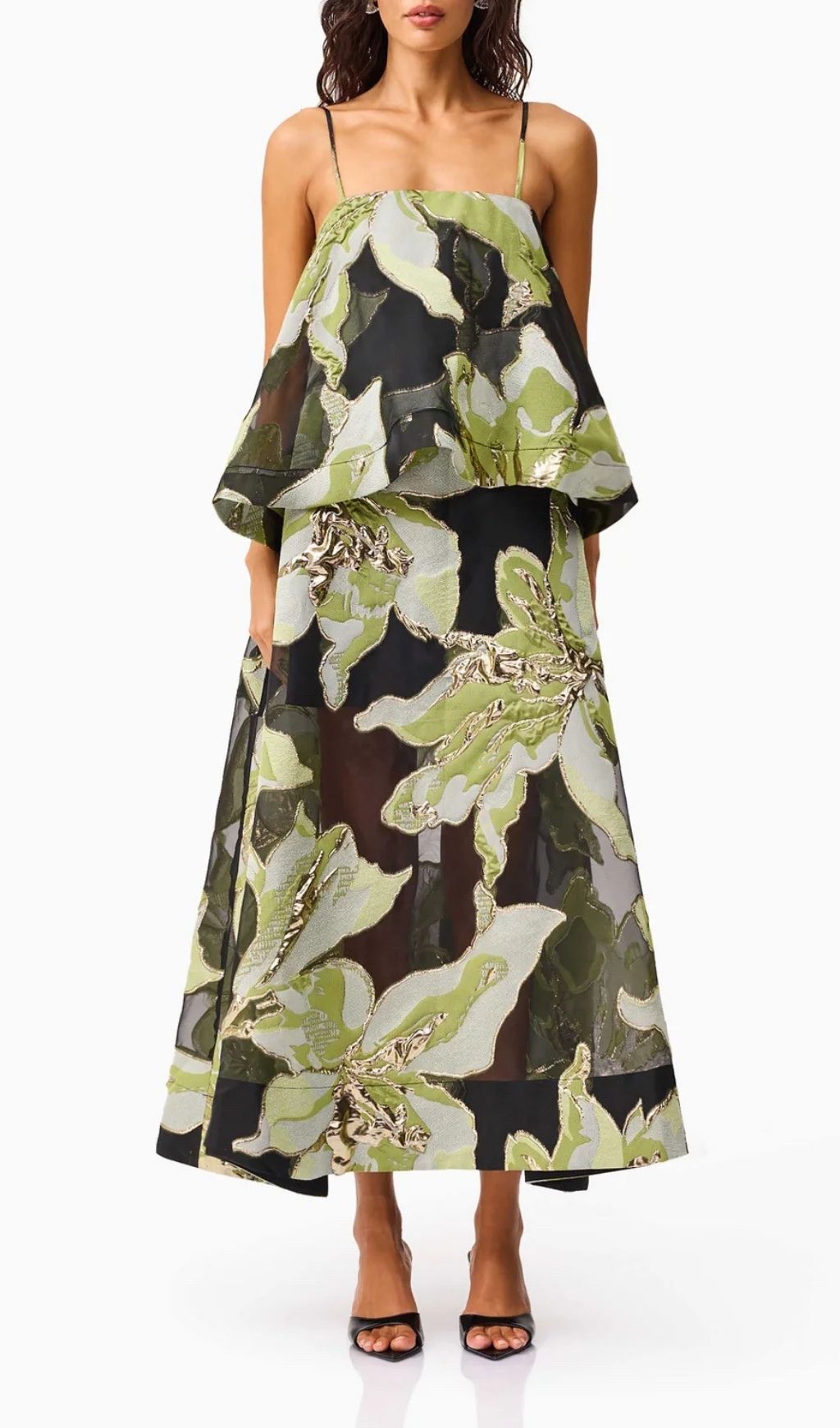 Fashionslee Women Kiden Green Strappy Floral Midi Dress