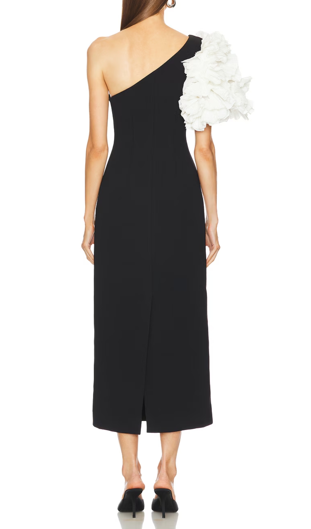 Fashionslee Women One Shoulder Ruffle Detail Maxi Dress Black White