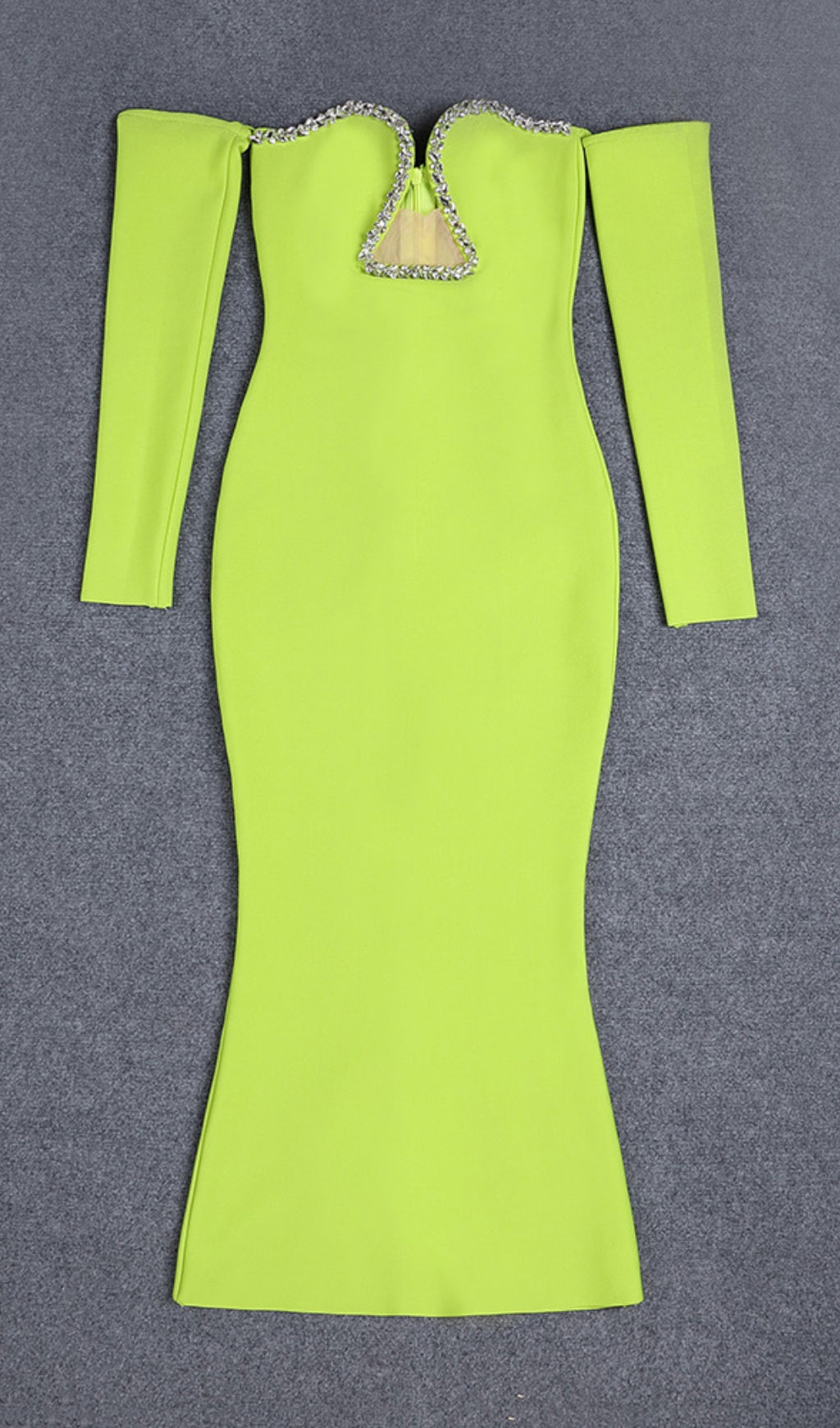e784265226ef0c03bb46f77c39e3eb4a.jpeg Fashionslee Women Green V-Neck Off-Shoulder Long-Sleeved Mesh Diamond Bandage Dress