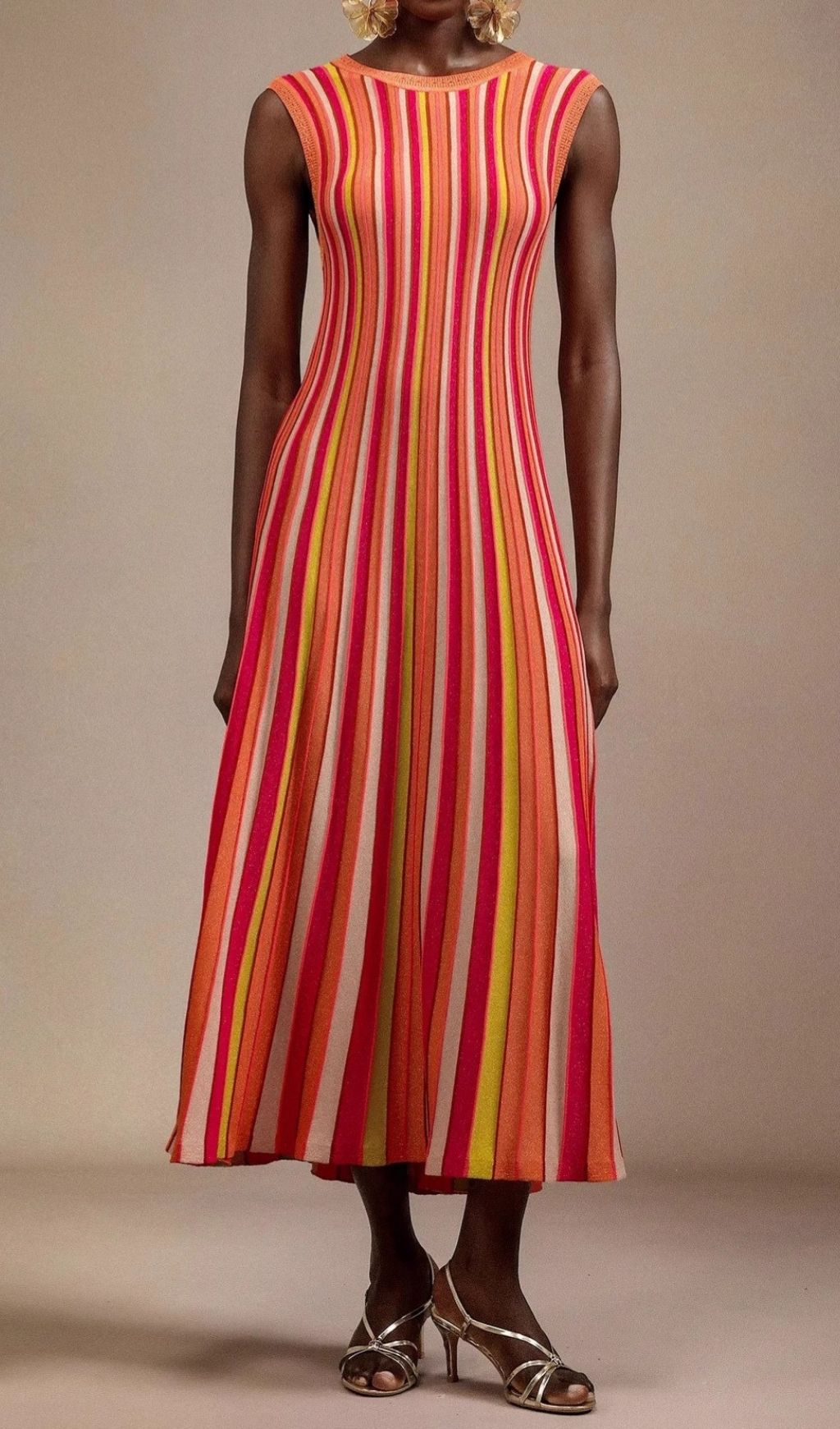 Fashionslee Women Malyxa Sleeveless Stripe Knit Midi Dress In Orange