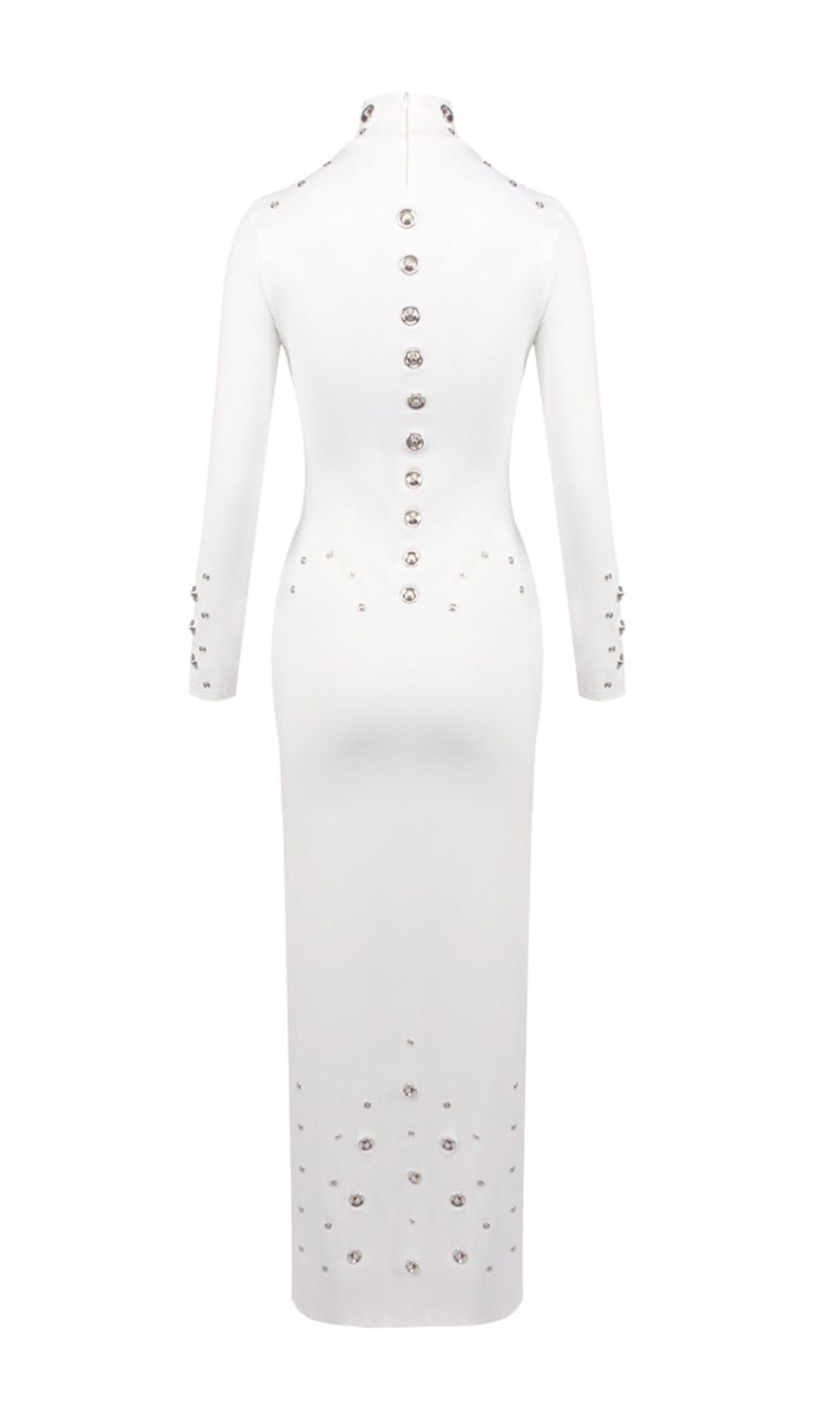 Fashionslee Women Ishana White Long Sleeve Embellished Maxi Dress