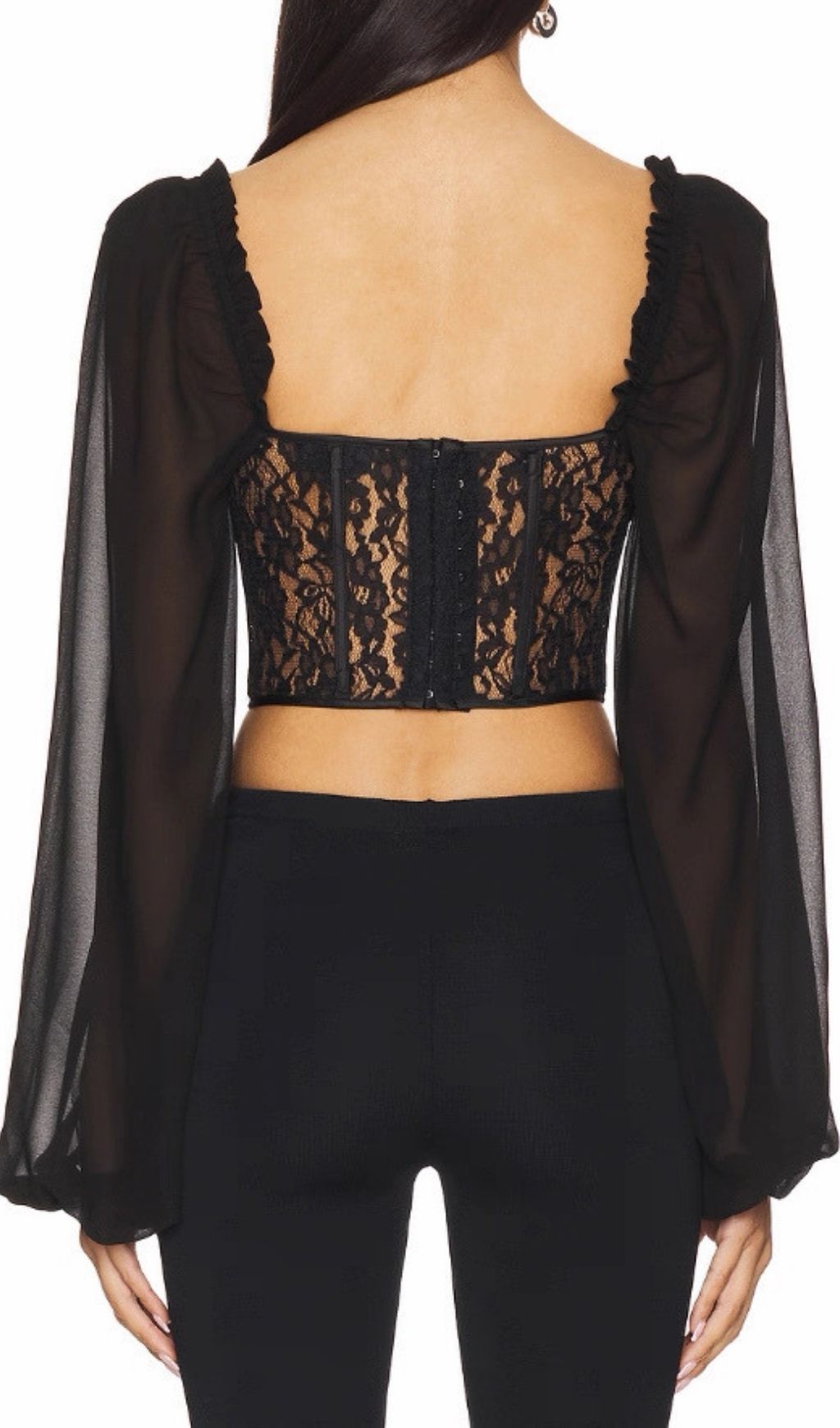 Fashionslee Women Kata Black Lace Long Sleeve Top