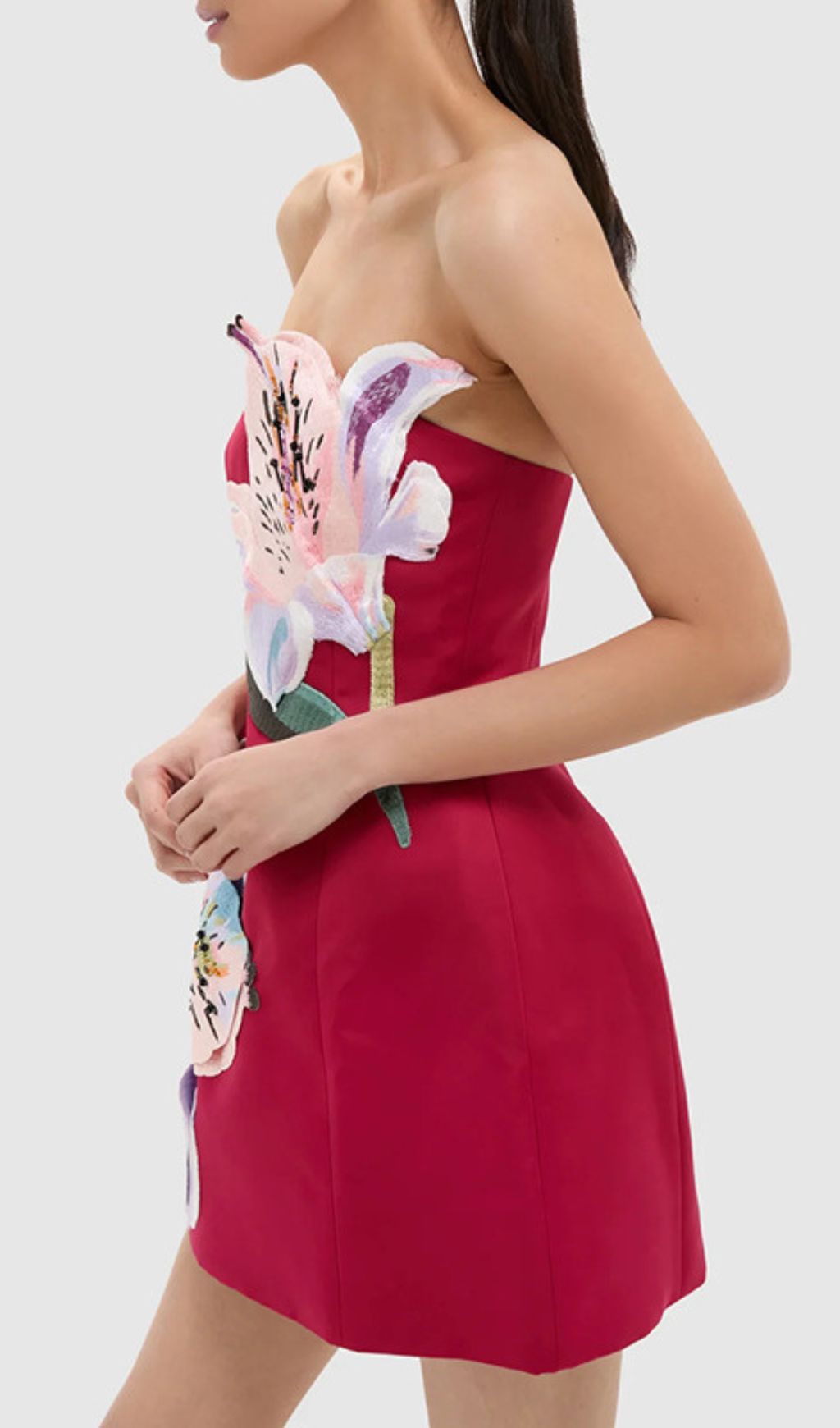 e7ee54a55e7b9db78a11488e23bd8e77.jpg Fashionslee Women Huy Rose Red Strapless Flower Mini Dress
